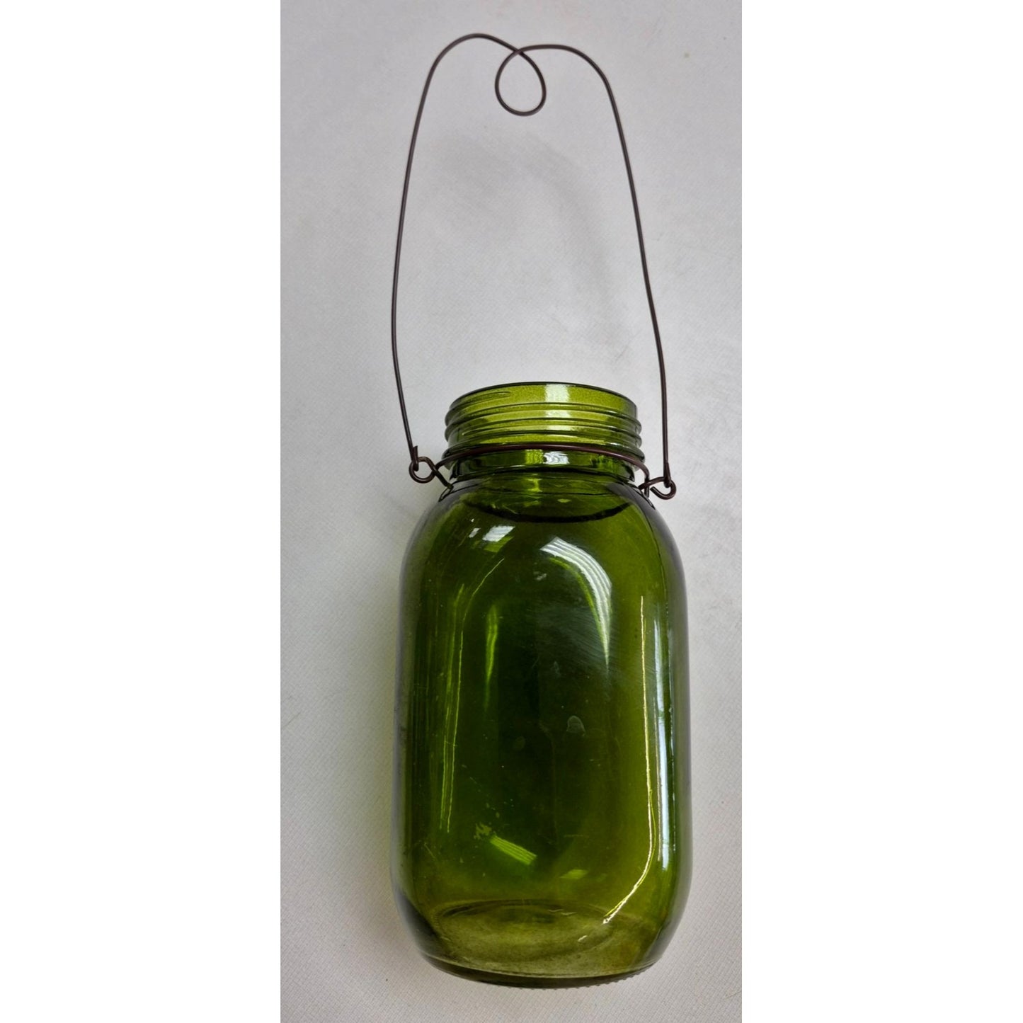 Vintage Green Glass Jar With Wire Handle