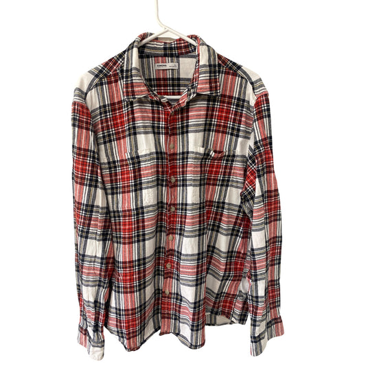 Sonoma Plaid Flannel Shirt XL Red/White/Blue Cotton Blend Button-Up Long Sleeve
