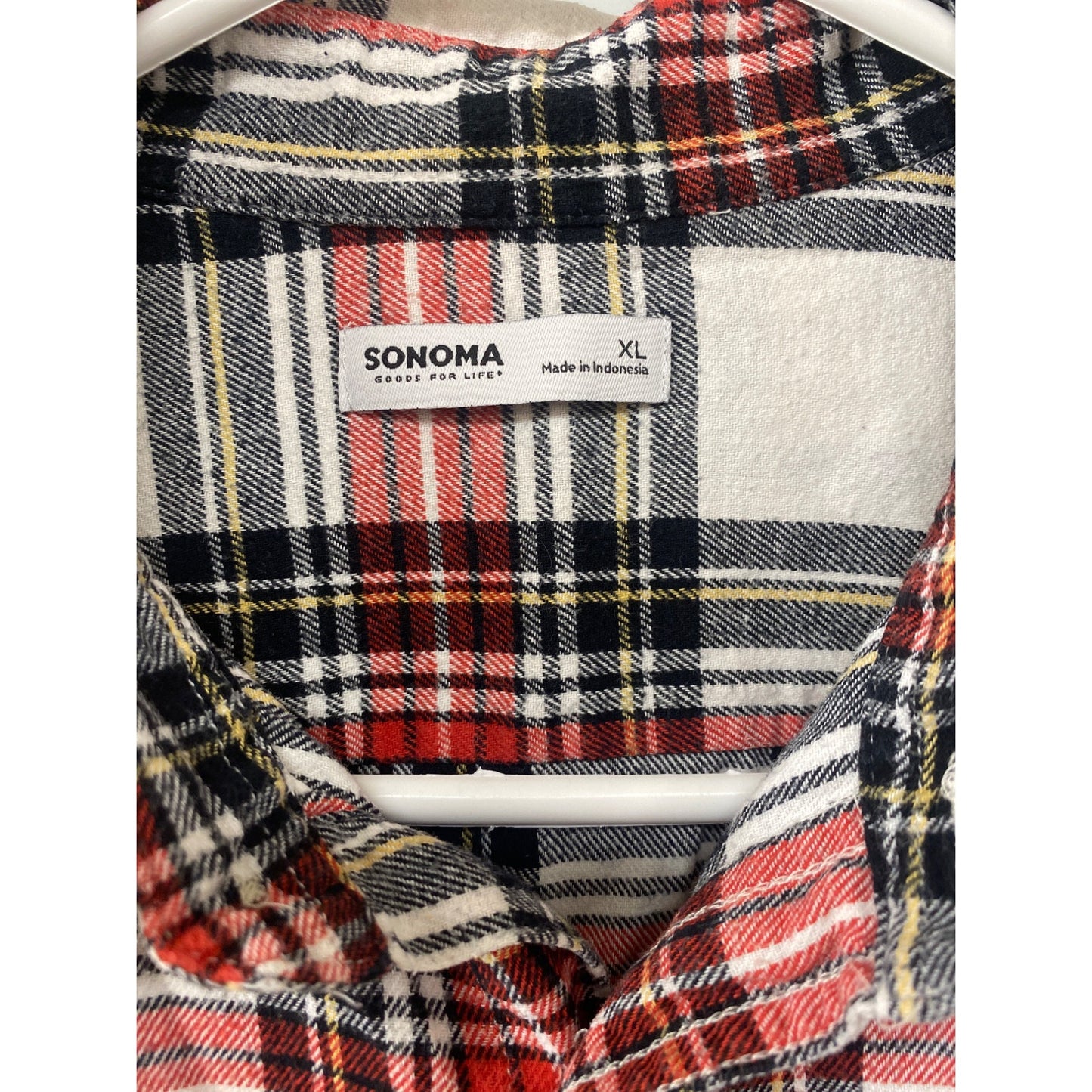 Sonoma Plaid Flannel Shirt XL Red/White/Blue Cotton Blend Button-Up Long Sleeve