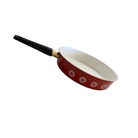 Red Frying Pan With Sunburst Pattern & Black Handle