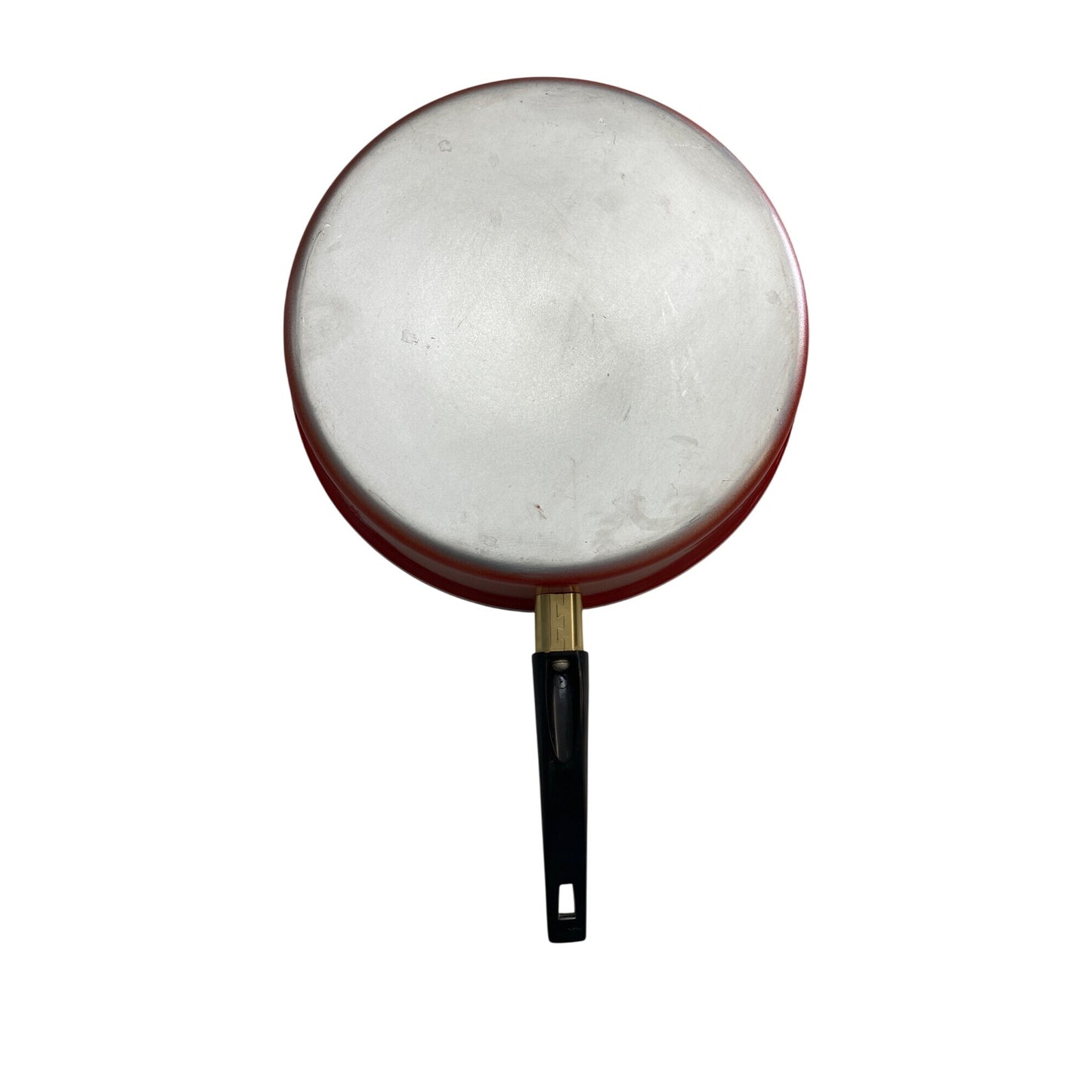 Red Frying Pan With Sunburst Pattern & Black Handle