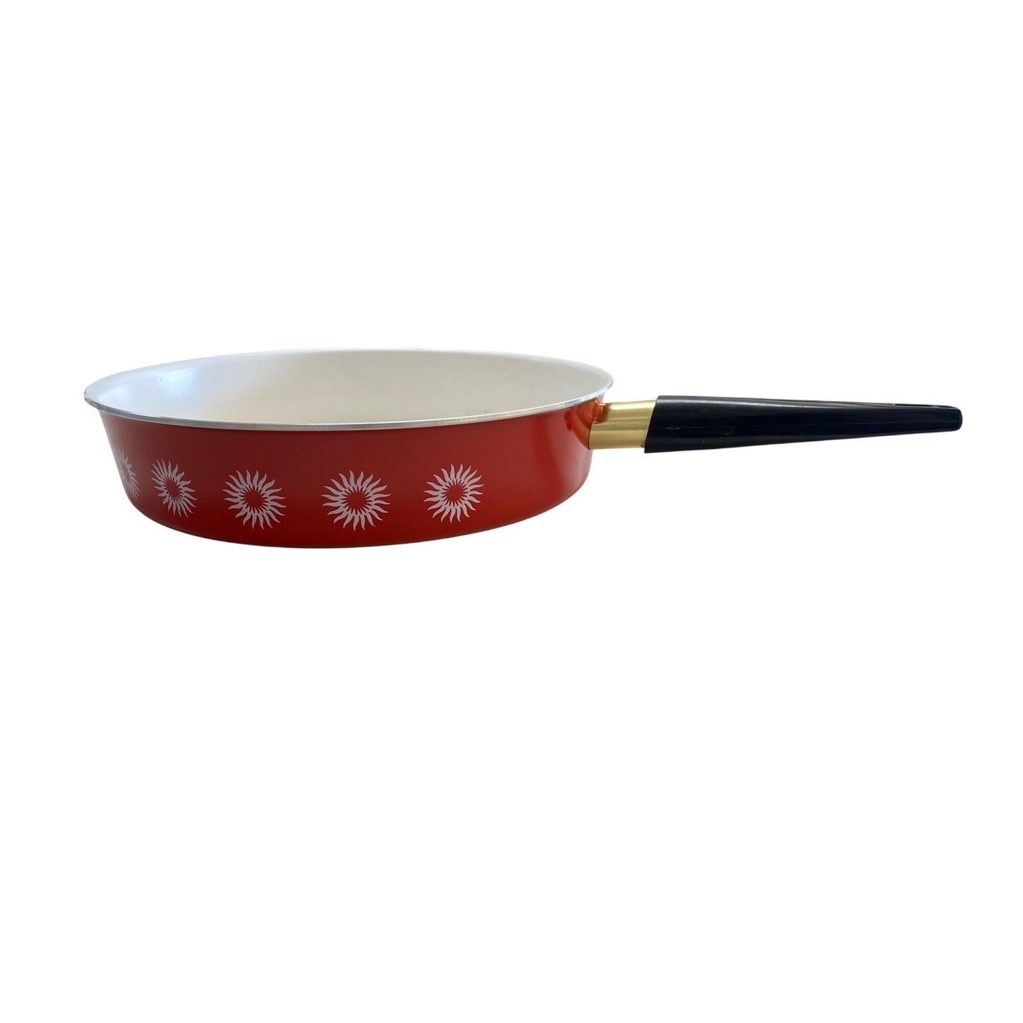 Red Frying Pan With Sunburst Pattern & Black Handle