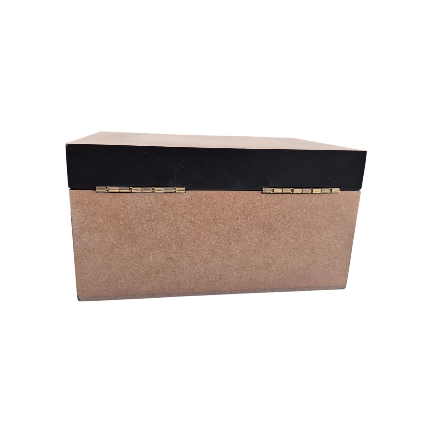 Wooden Hinged Rectangular Storage Box With Black Trim - Rustic Design