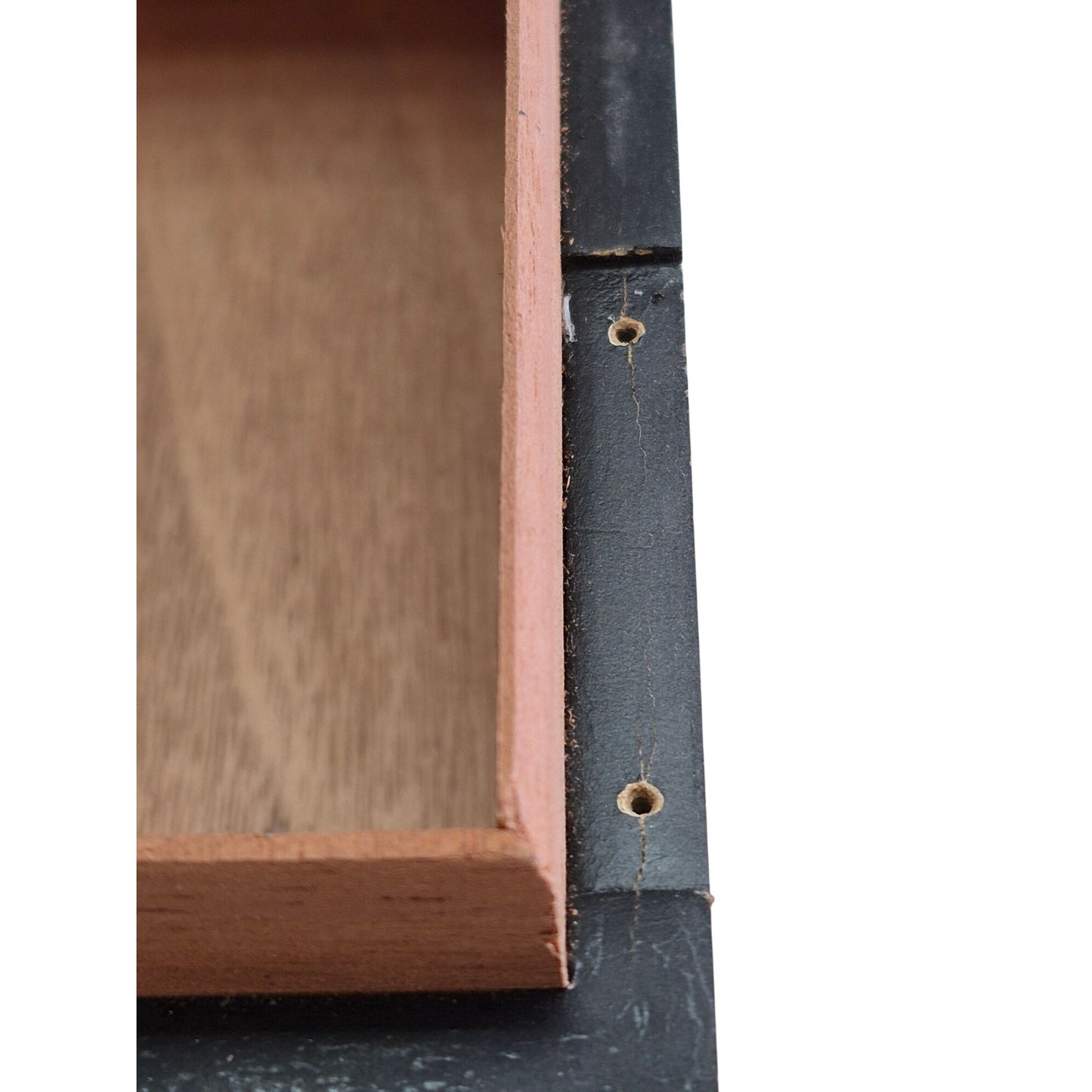 Wooden Hinged Rectangular Storage Box With Black Trim - Rustic Design