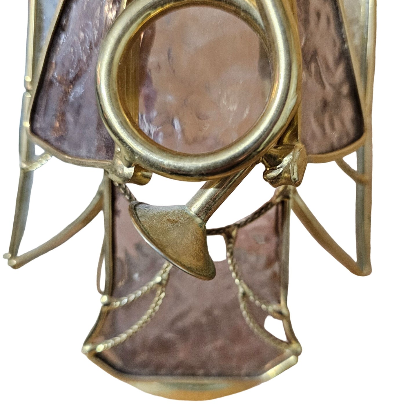 Stained Glass Angel Figurine With Trumpet - Gold Trim & Crystal Halo