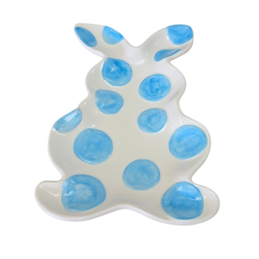 Easter Bunny Blue Polka Dot Watercolor Ceramic Serving Dish Treats Decor