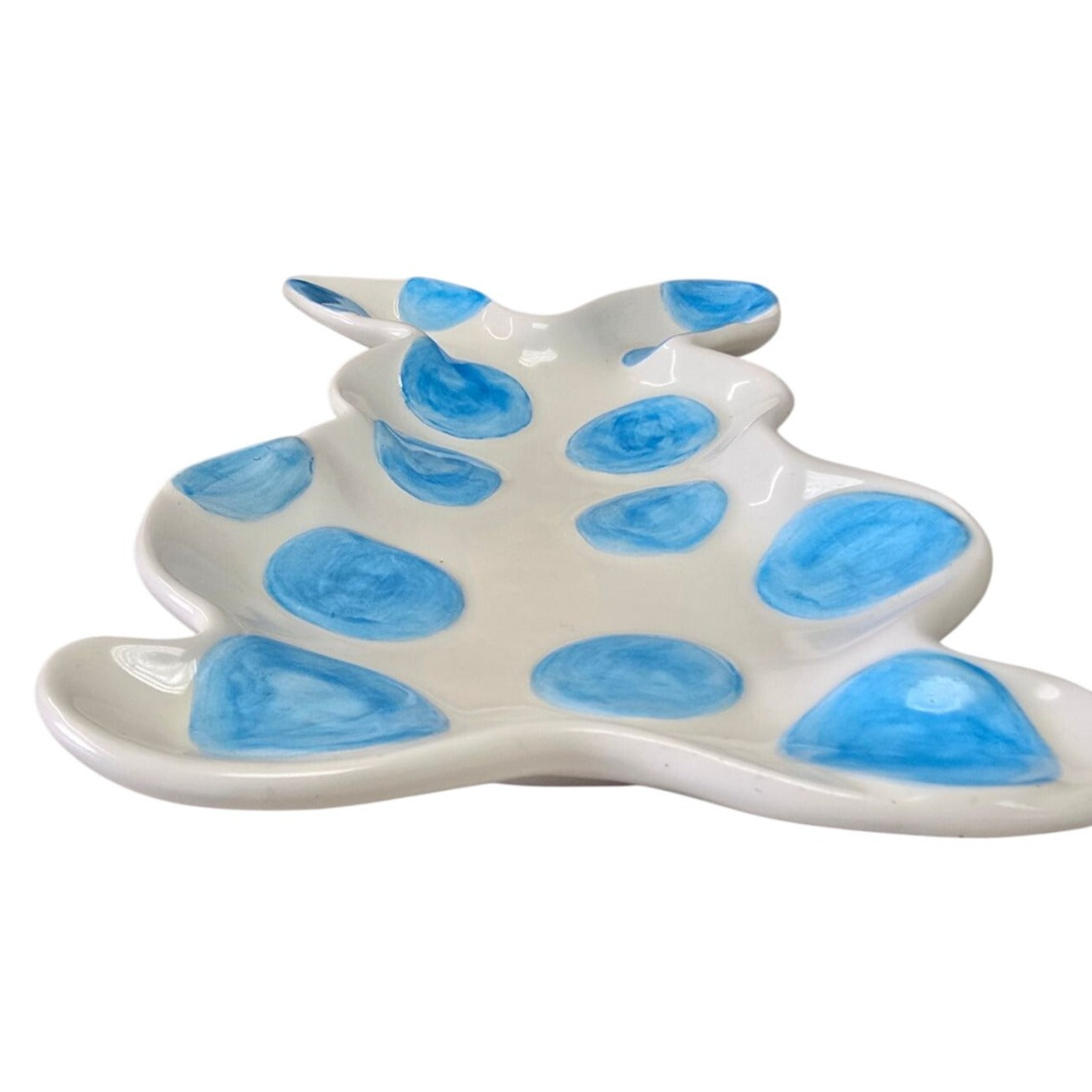 Easter Bunny Blue Polka Dot Watercolor Ceramic Serving Dish Treats Decor