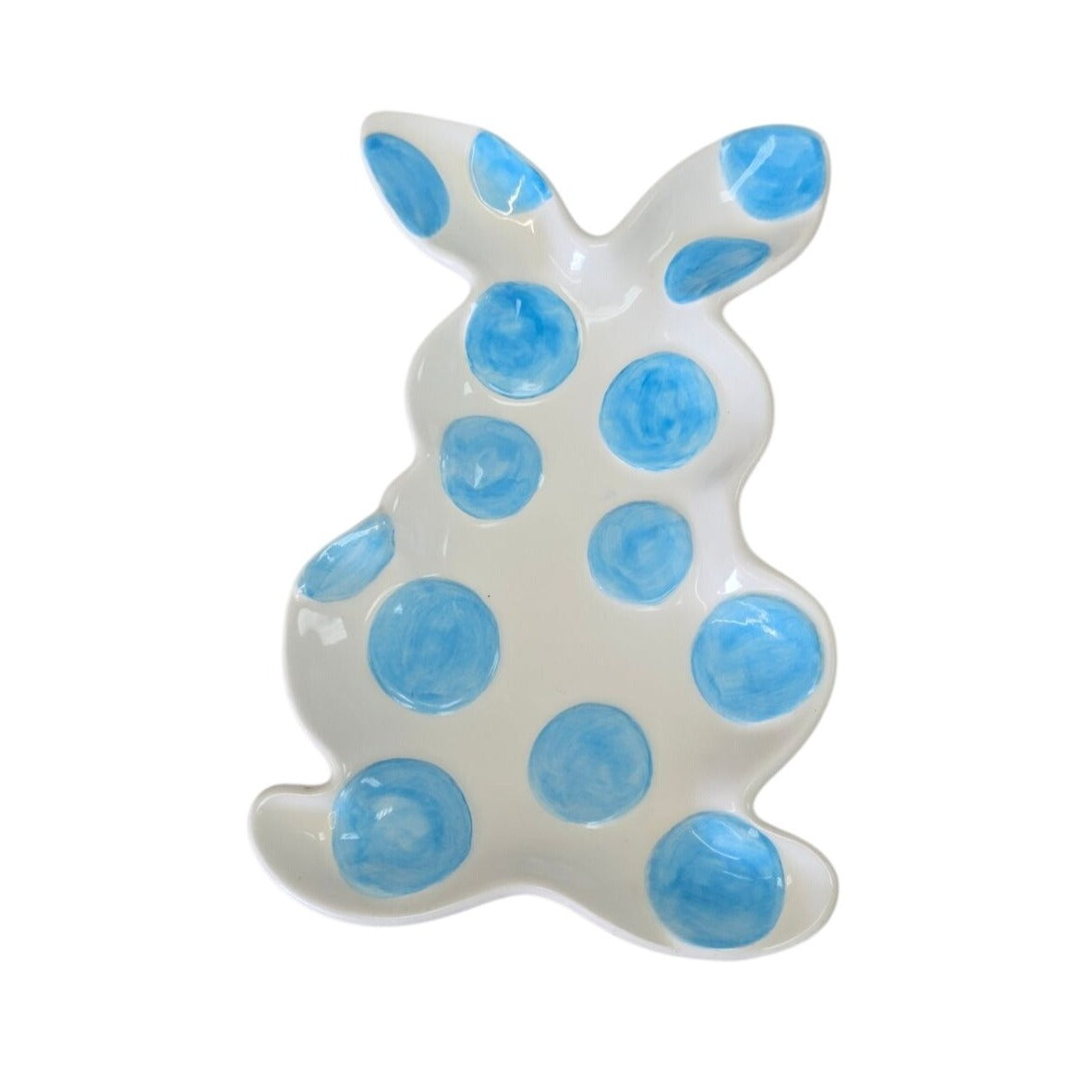 Easter Bunny Blue Polka Dot Watercolor Ceramic Serving Dish Treats Decor
