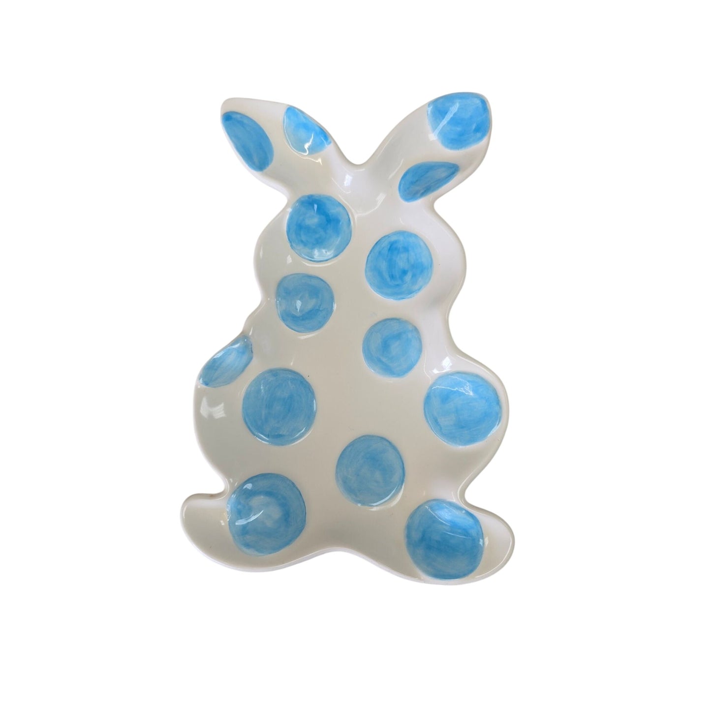 Easter Bunny Blue Polka Dot Watercolor Ceramic Serving Dish Treats Decor