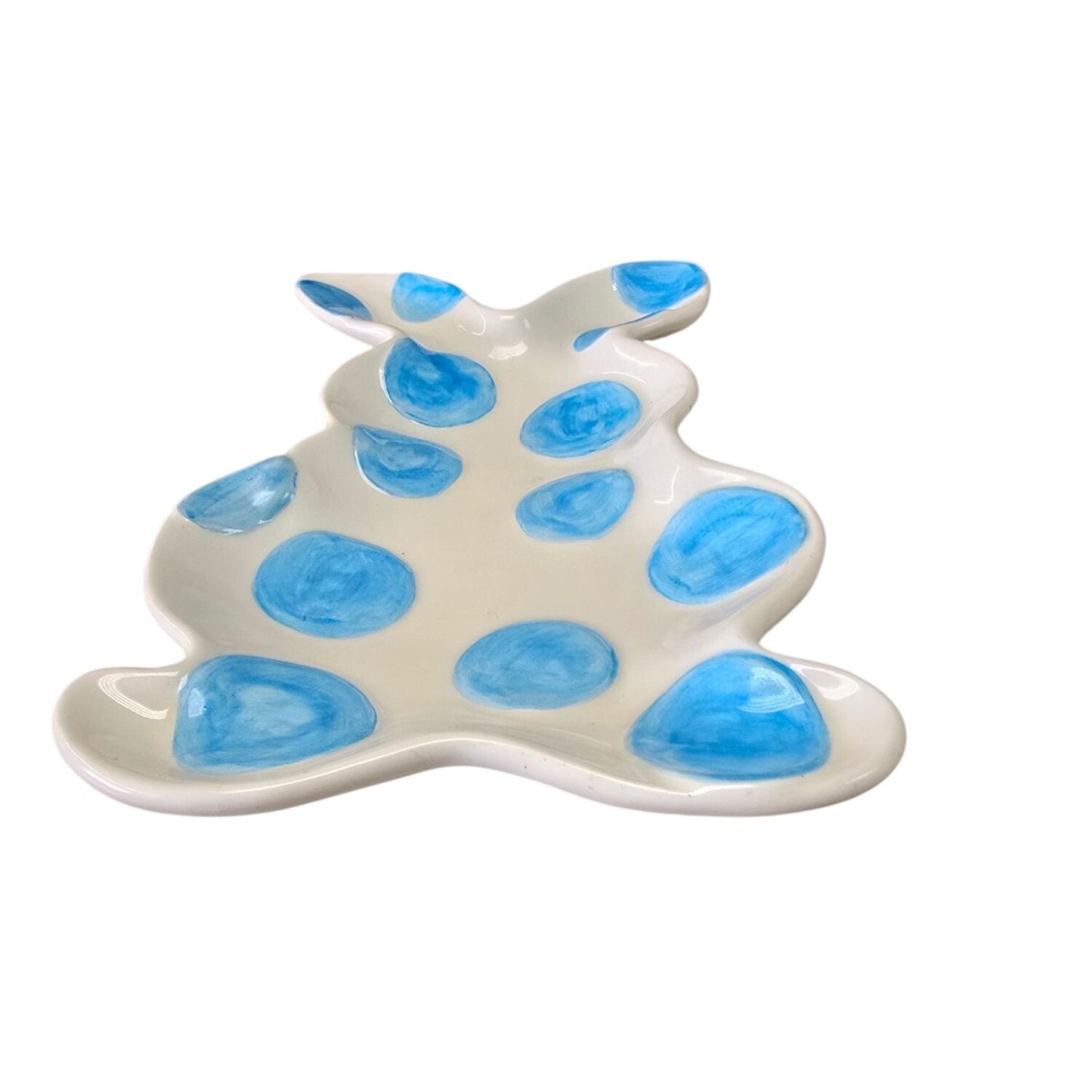Easter Bunny Blue Polka Dot Watercolor Ceramic Serving Dish Treats Decor