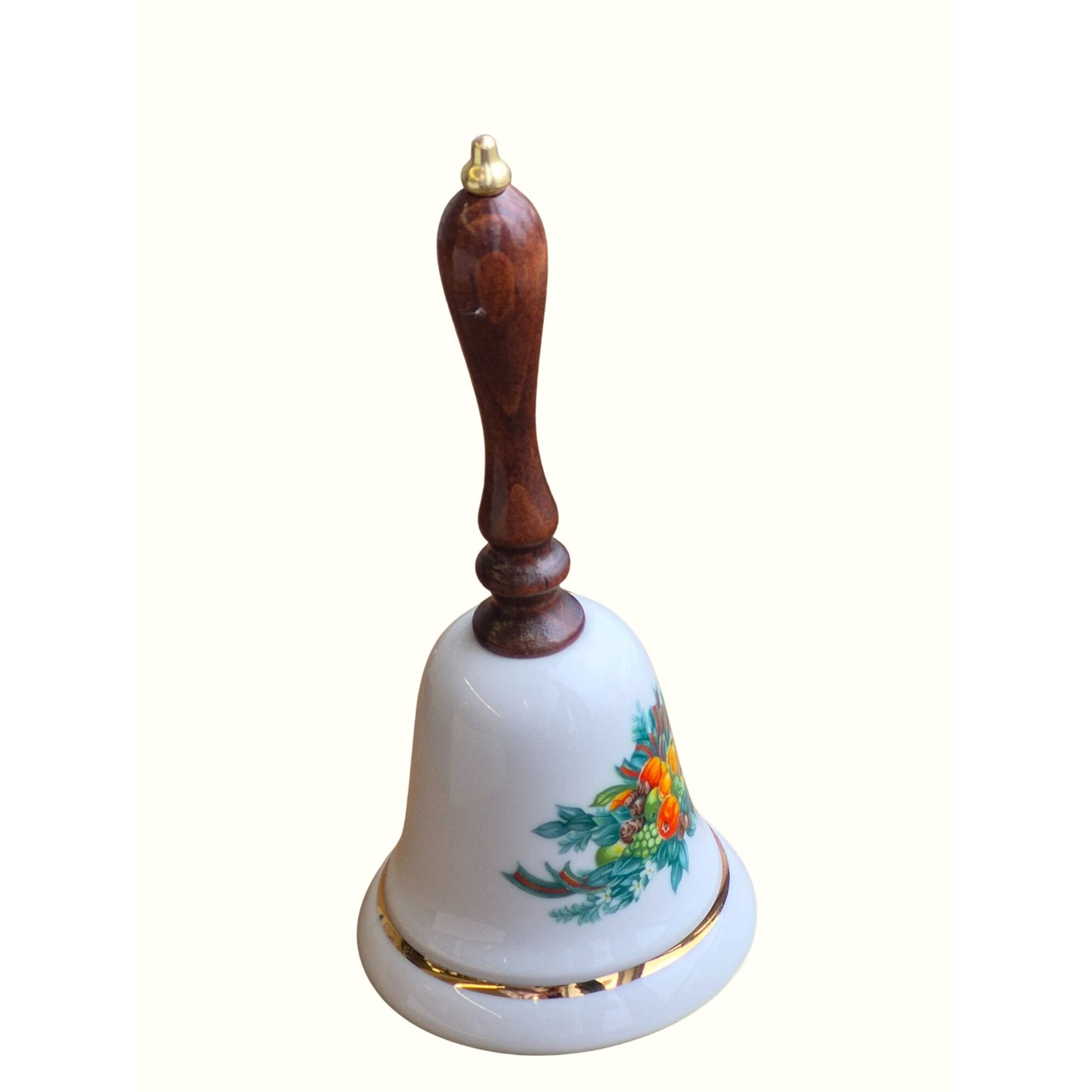 Avon 1985 Christmas Bell Porcelain & Wood Collectible With Box