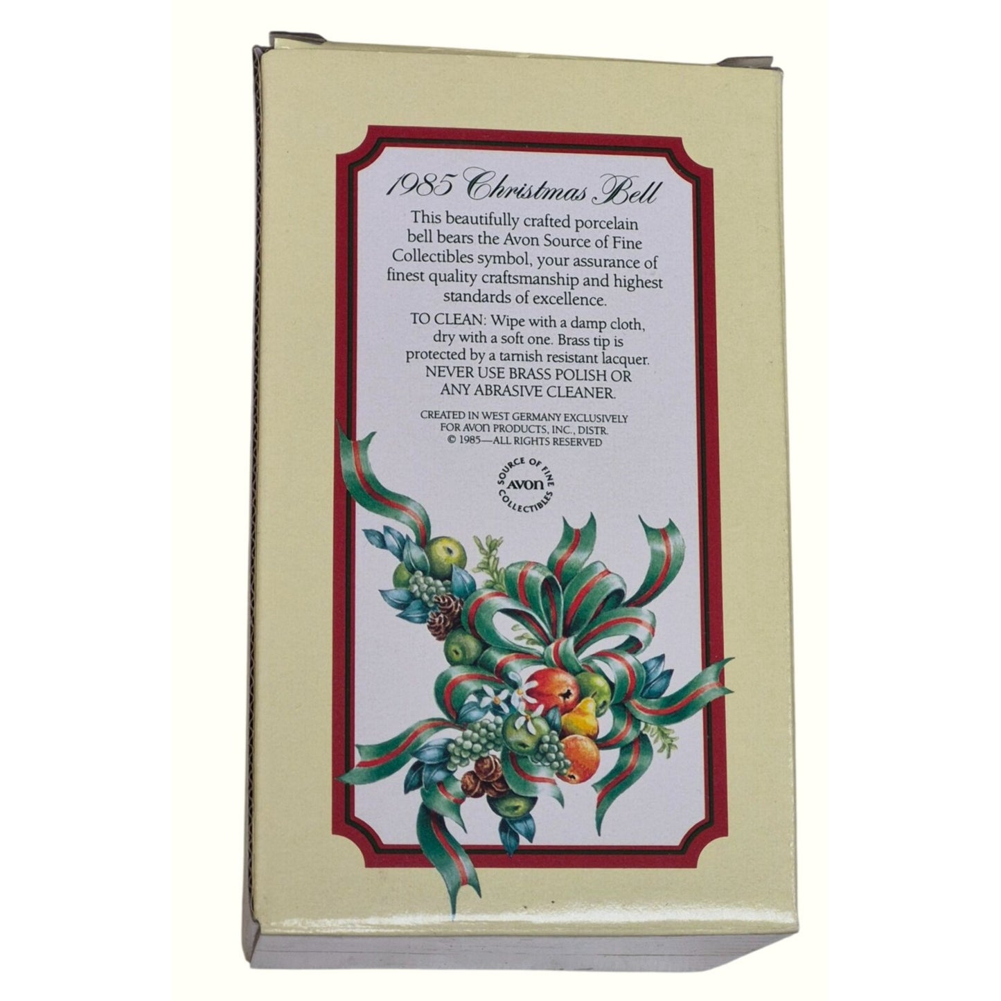 Avon 1985 Christmas Bell Porcelain & Wood Collectible With Box