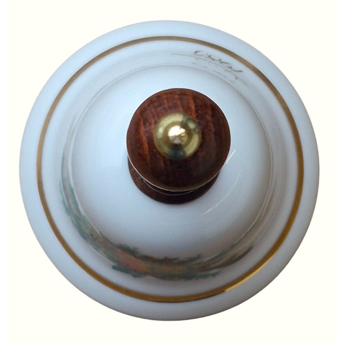 Avon 1985 Christmas Bell Porcelain & Wood Collectible With Box