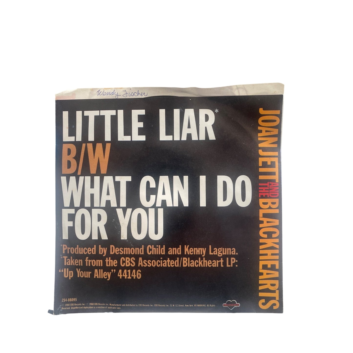 Joan Jett & The Blackhearts 7" Vinyl Single Little Liar B/W What Can I Do For You CBS 44146