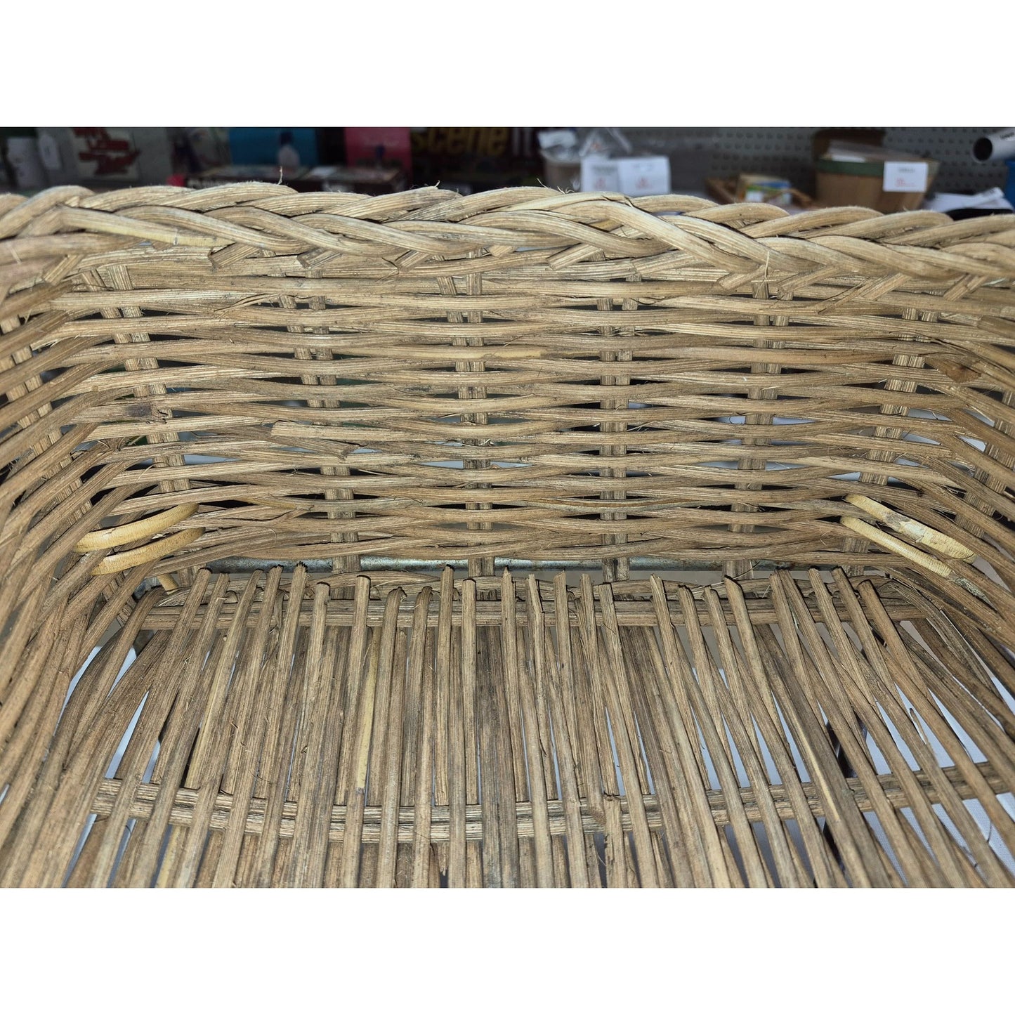 Vintage Rustic Woven Wicker Basket on Metal Stand Legs
