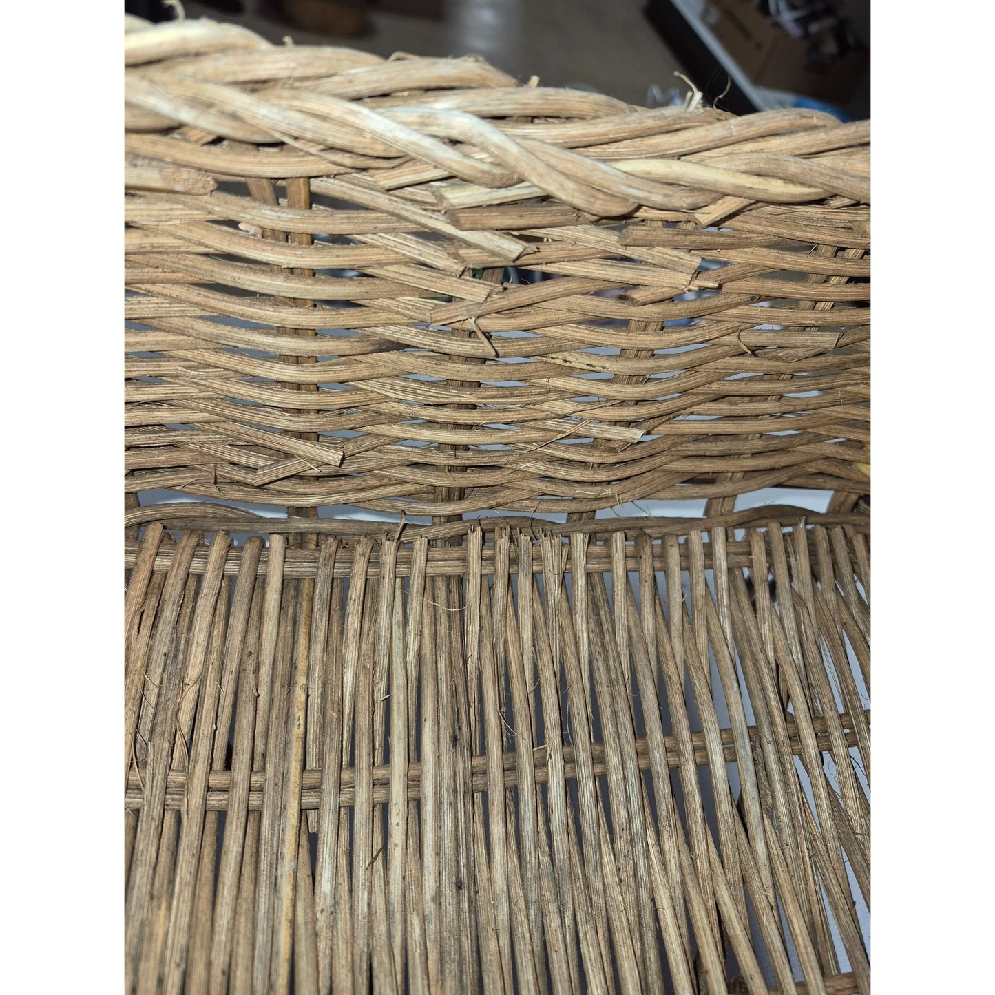 Vintage Rustic Woven Wicker Basket on Metal Stand Legs
