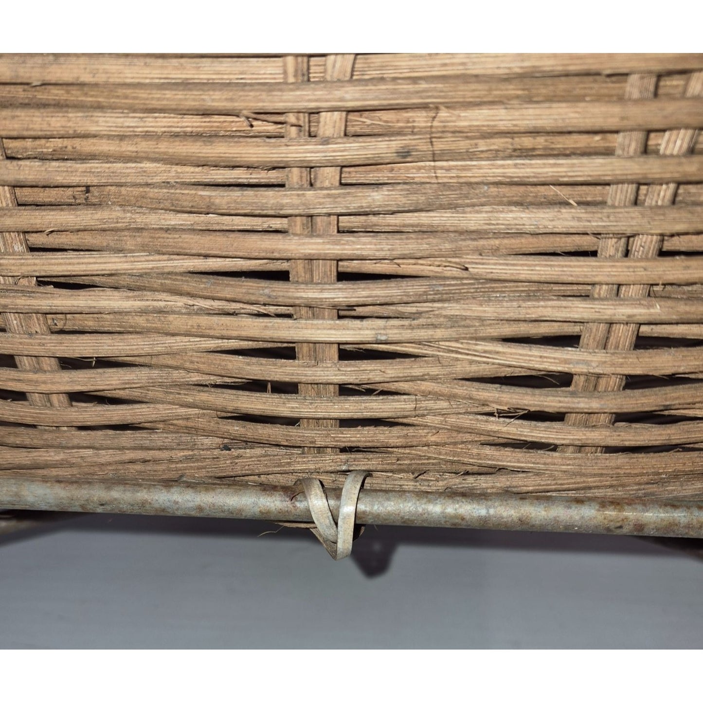 Vintage Rustic Woven Wicker Basket on Metal Stand Legs