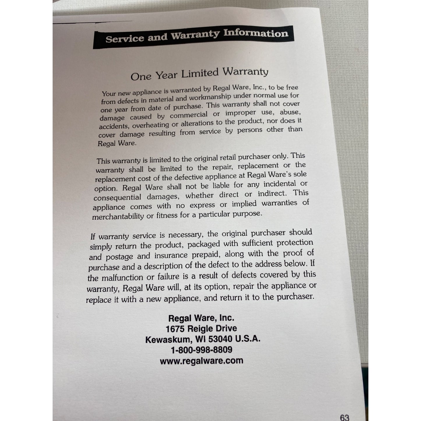 Regal Kitchen Pro #K6725 Breadmaker w Manual & Cookbook 2lb Loaf