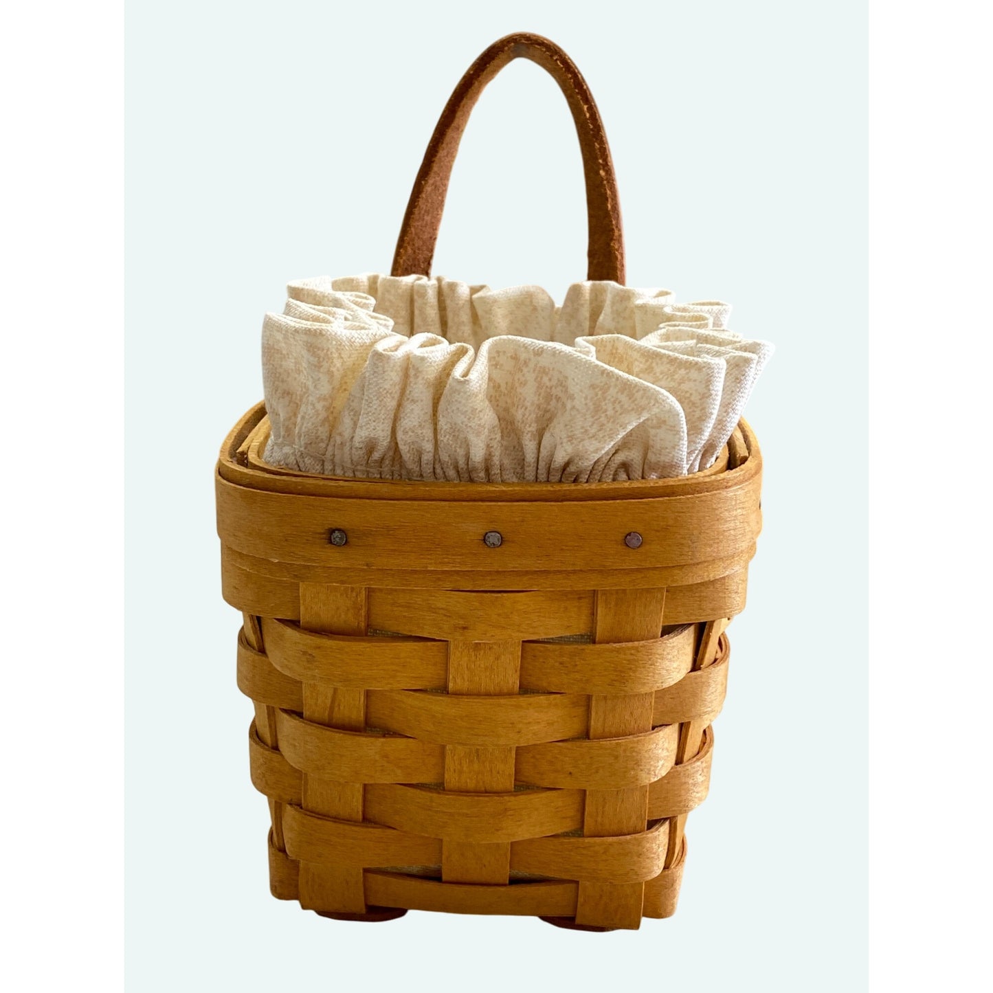 Longaberger 2000 Small Square Basket Leather Handle Fabric Liner Dresden Ohio USA