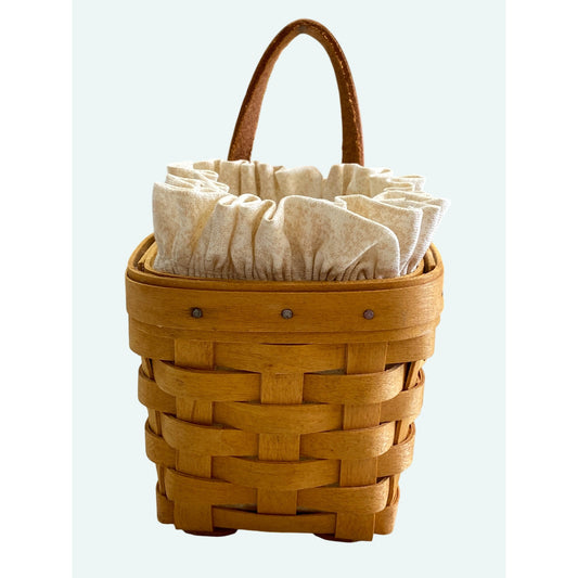 Longaberger 2000 Small Square Basket Leather Handle Fabric Liner Dresden Ohio USA