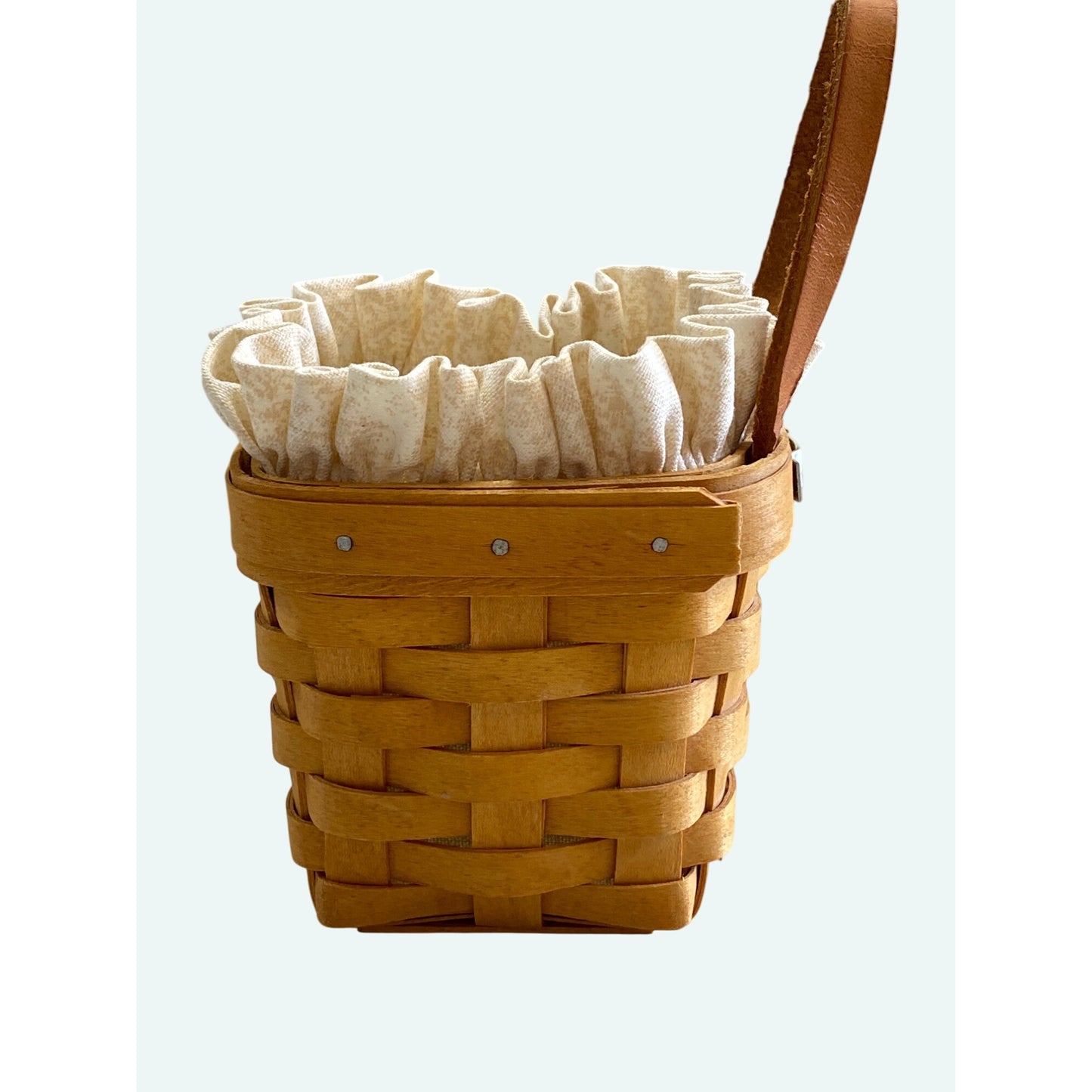 Longaberger 2000 Small Square Basket Leather Handle Fabric Liner Dresden Ohio USA