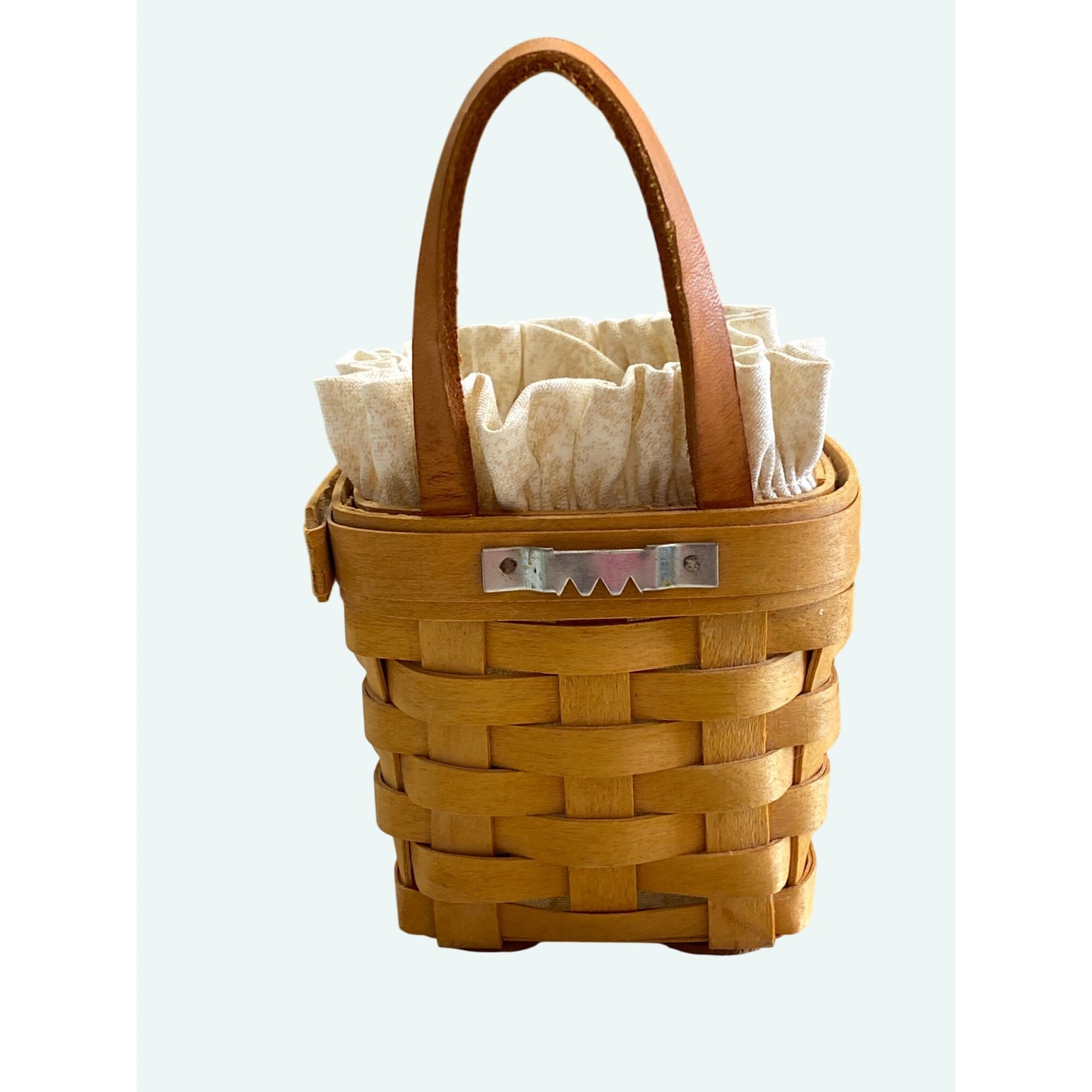 Longaberger 2000 Small Square Basket Leather Handle Fabric Liner Dresden Ohio USA