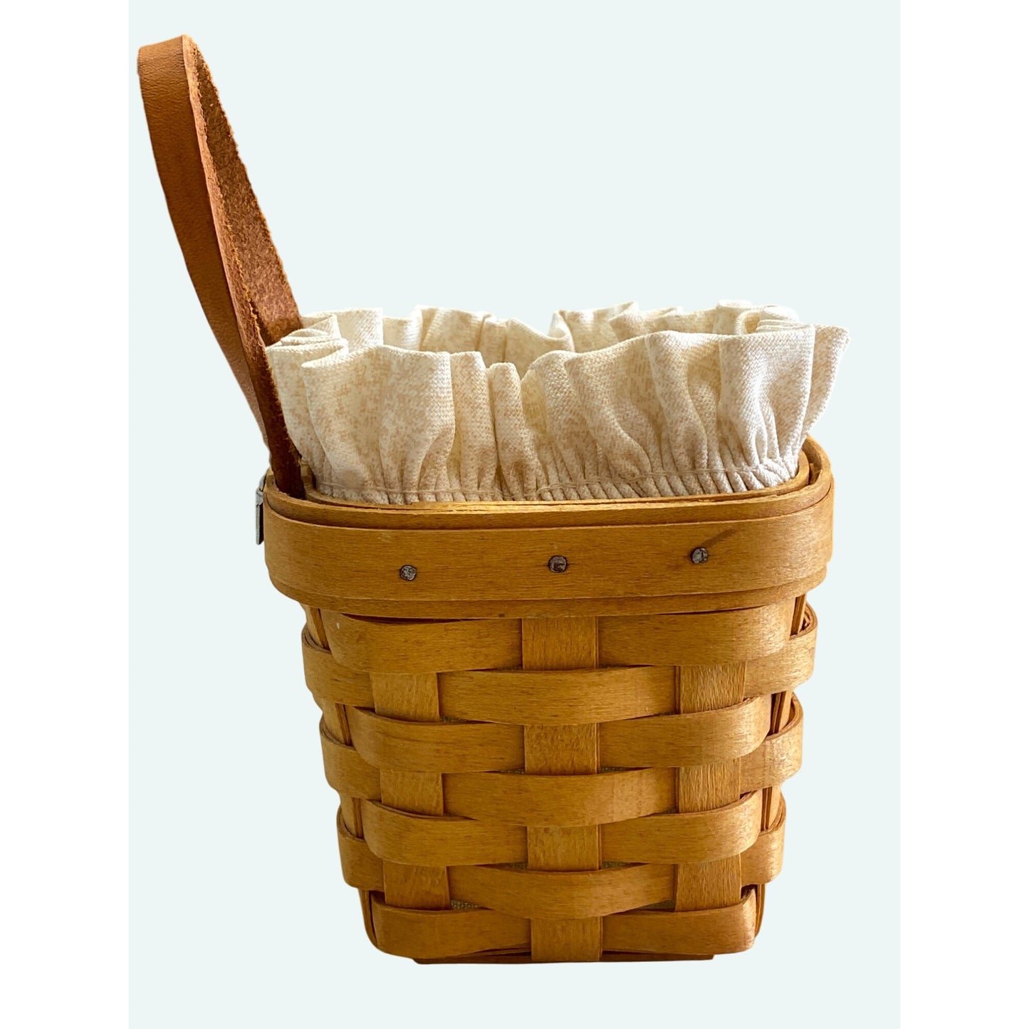 Longaberger 2000 Small Square Basket Leather Handle Fabric Liner Dresden Ohio USA