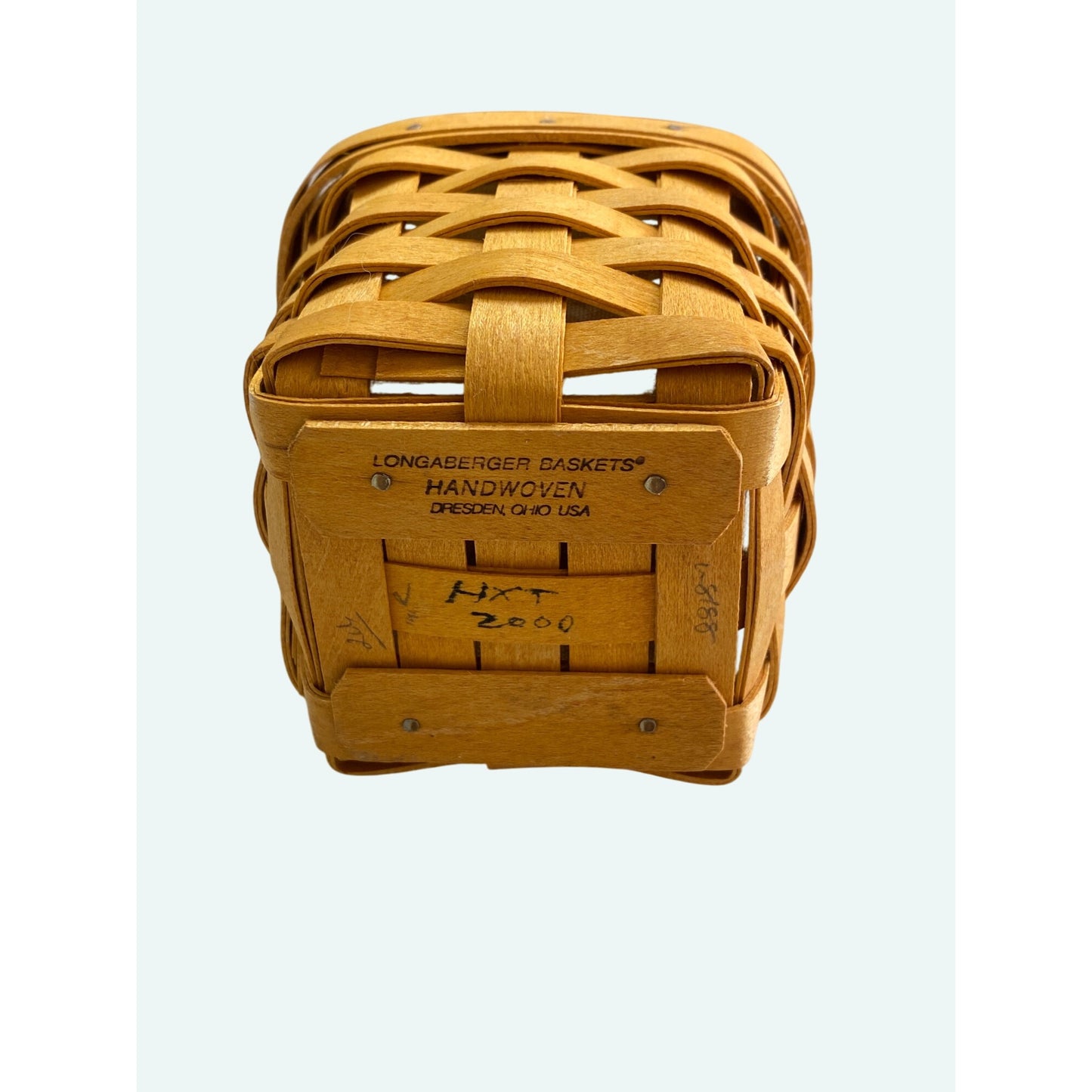 Longaberger 2000 Small Square Basket Leather Handle Fabric Liner Dresden Ohio USA