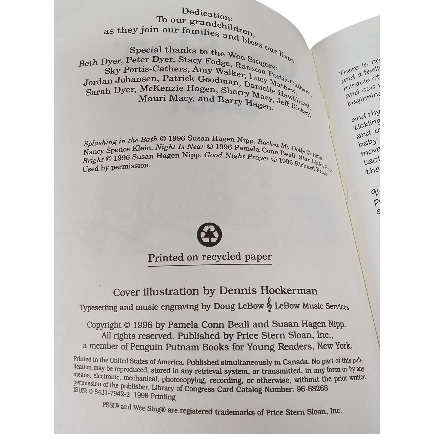 Wee Sing For Baby Paperback Book By Pamela Conn Beall & Susan Hagen Nipp - Musical Collection For Play & Sleep