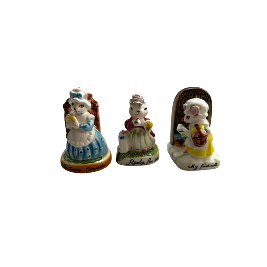 Avon Small Treasurers Cherished Moments in Miniature  Mouse Figurines Set Of 3 Custods Corner Ready For Church & My First Call
