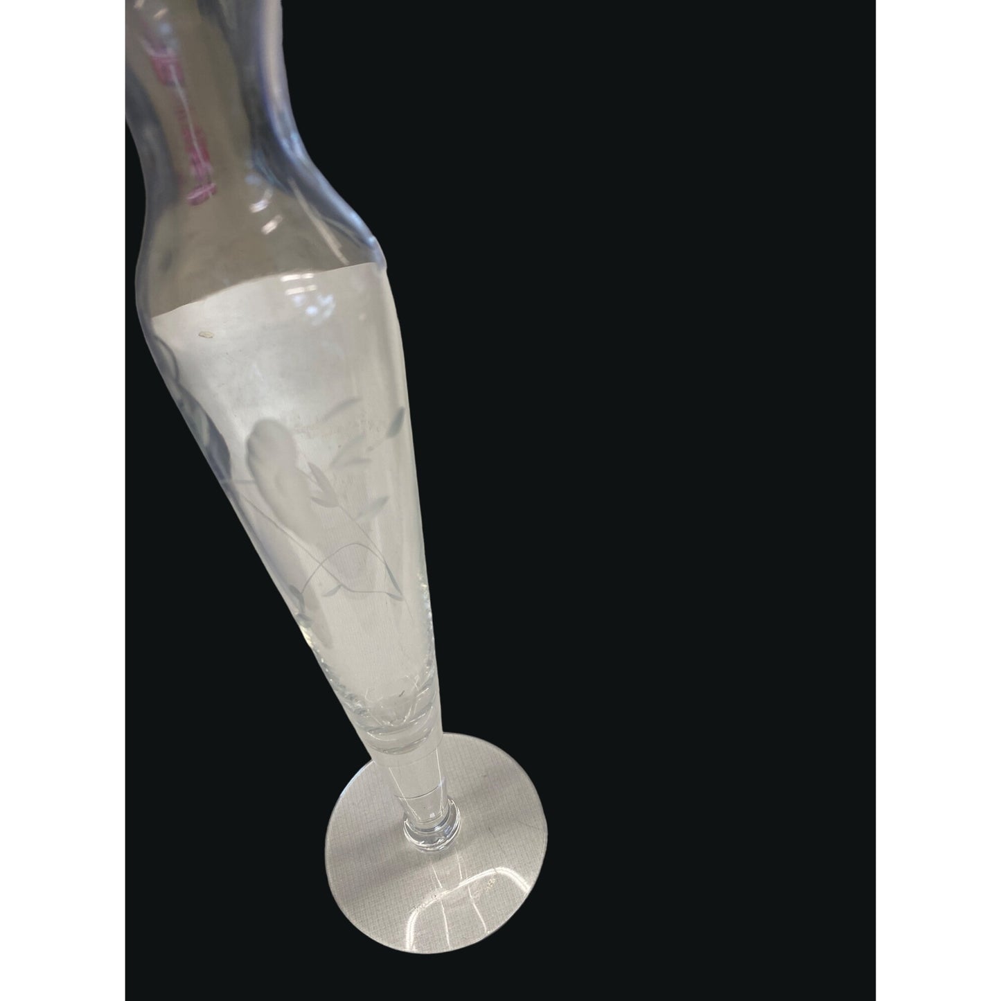 Vintage Clear Glass Etched Bud Vase With Fluted Edge