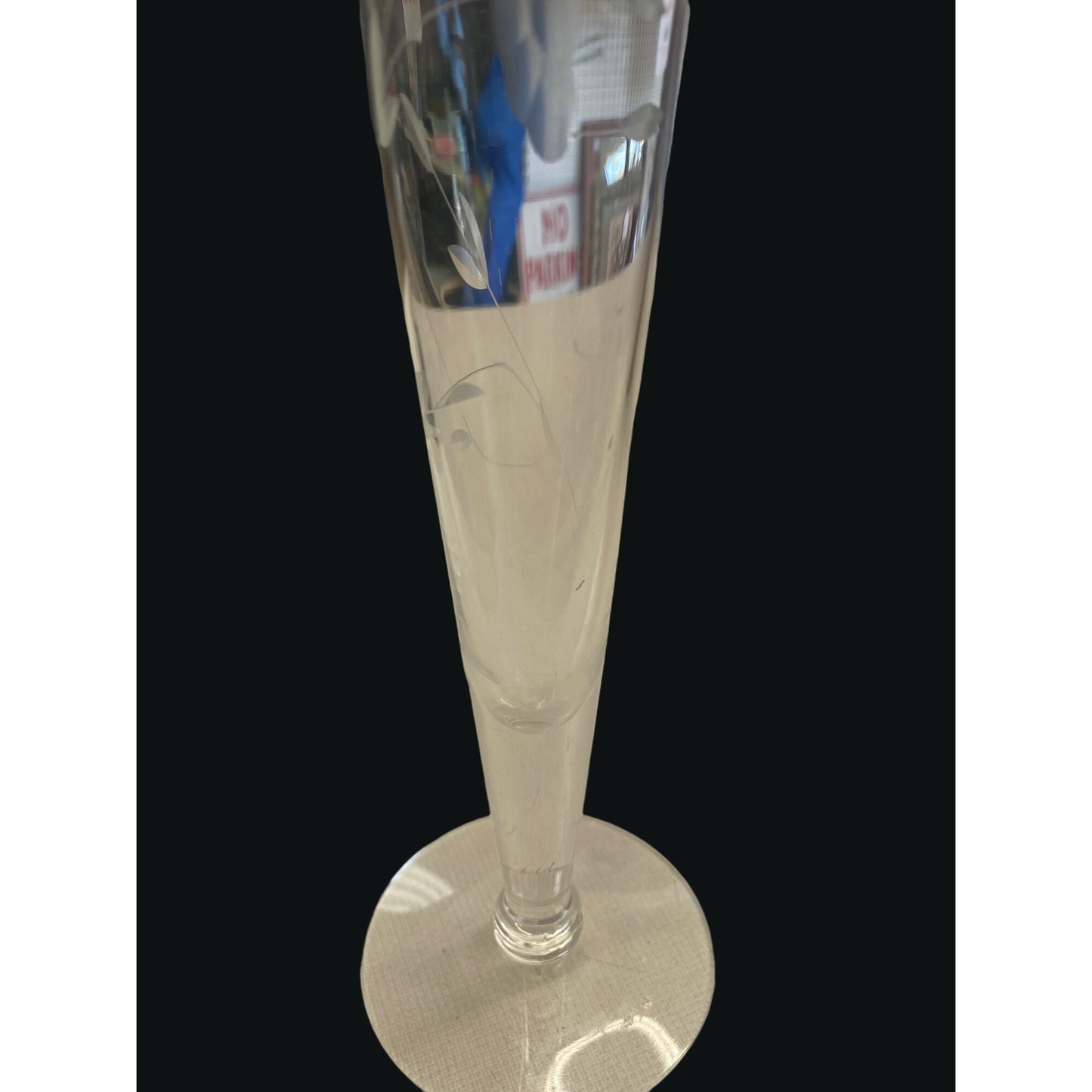 Vintage Clear Glass Etched Bud Vase With Fluted Edge