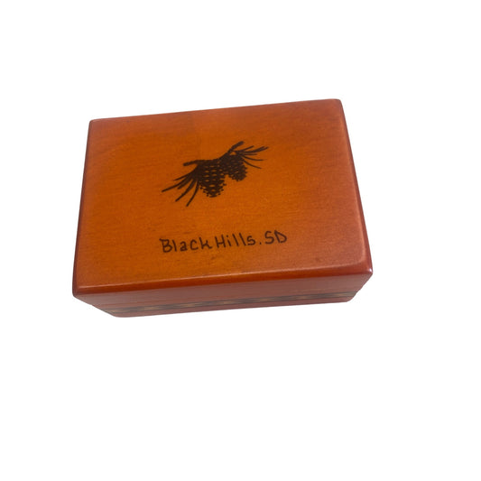 Black Hills SD Wooden Trinket Box With Hinged Lid & Black Lining