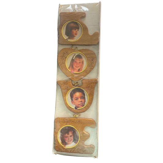 Wooden "LOVE" Picture Frame With 4 Heart-Shaped Hanging Photo Slots