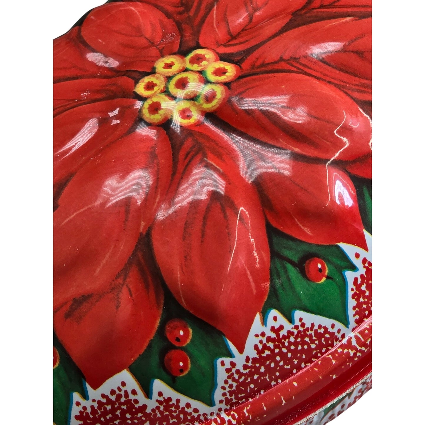 Vintage Holiday Plastic Oval Cookie Container Lid Red Poinsettia