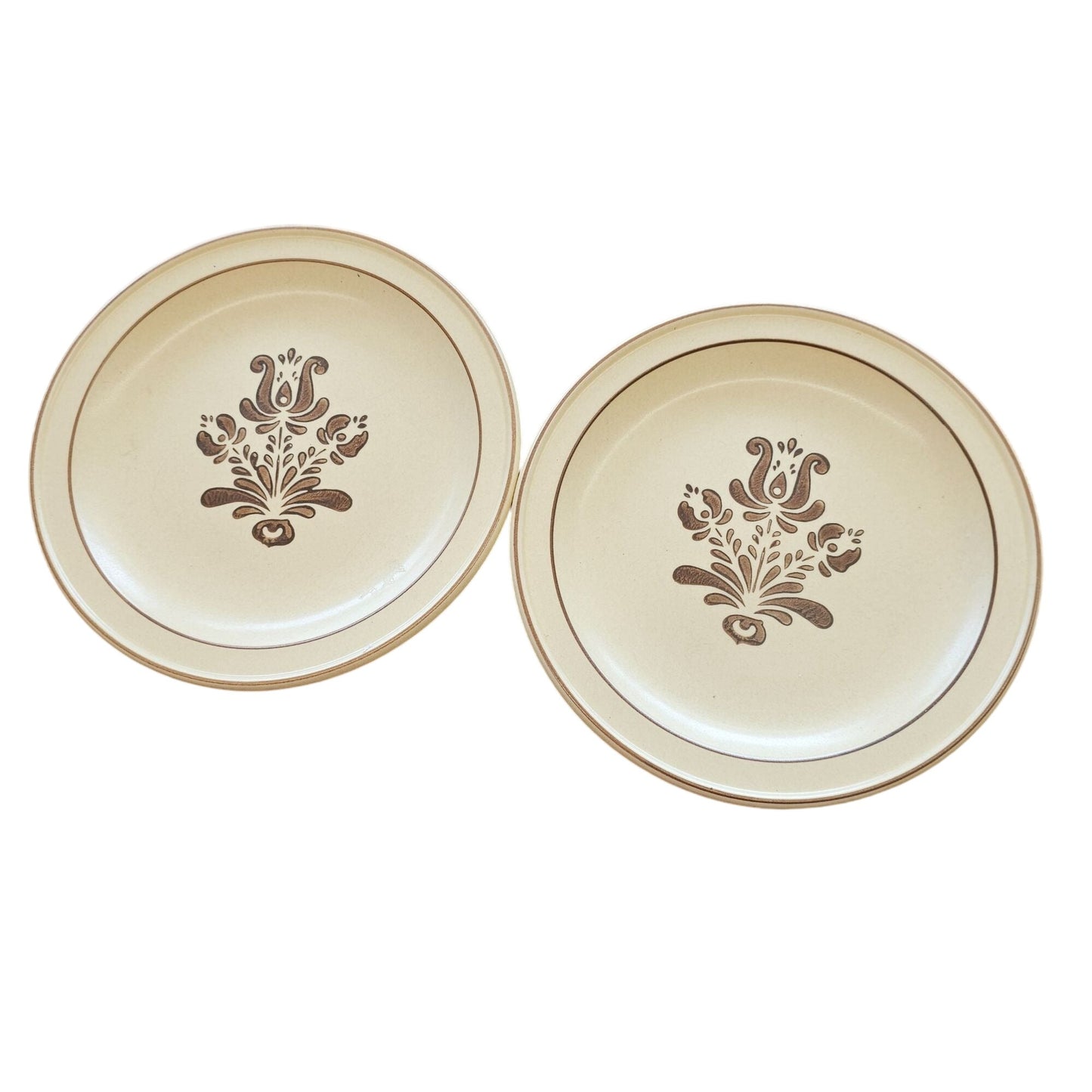 Vintage Pfaltzgraff Brown Floral Stoneware Salad Plates 7" Set of 2 USA