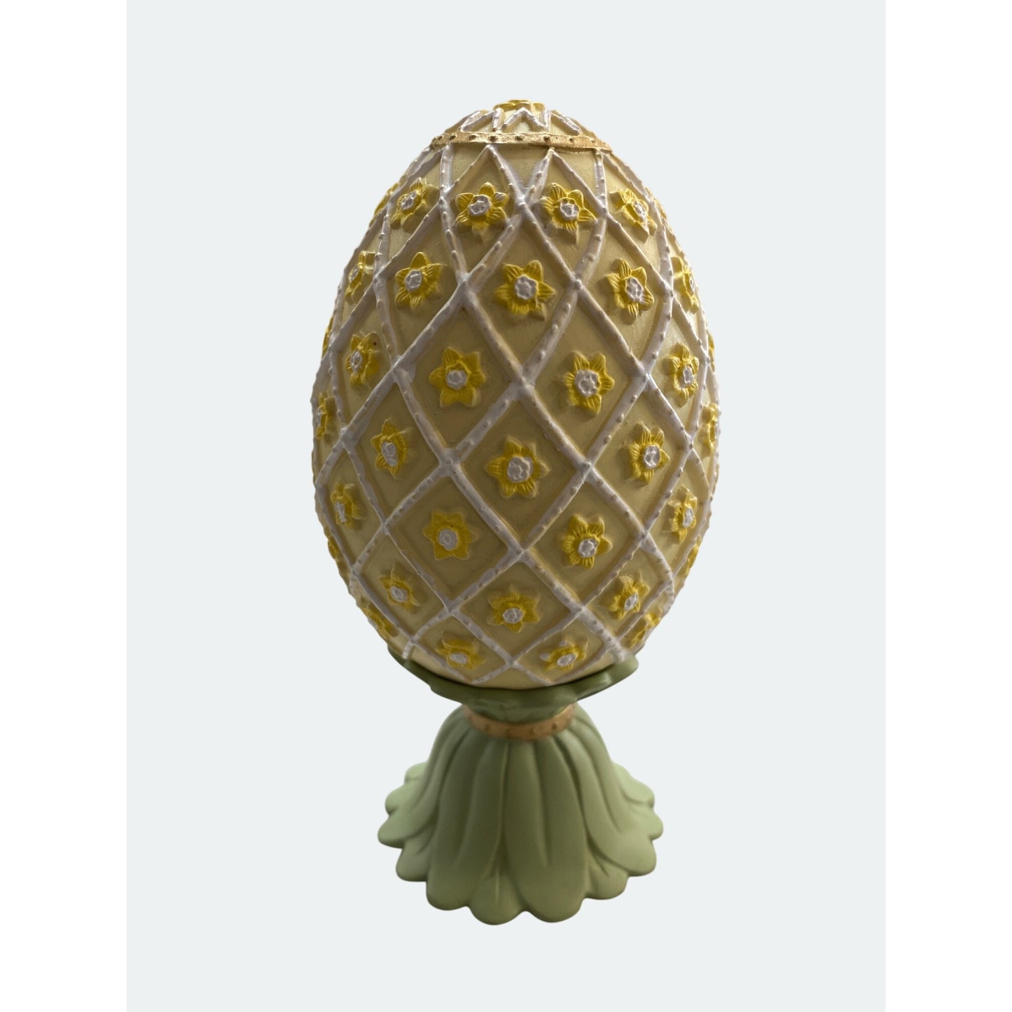 Seasons Treasures Egg Collection Floral Bouquet 1994 Decorative Yellow & Green Egg With Stand By M. Zagata