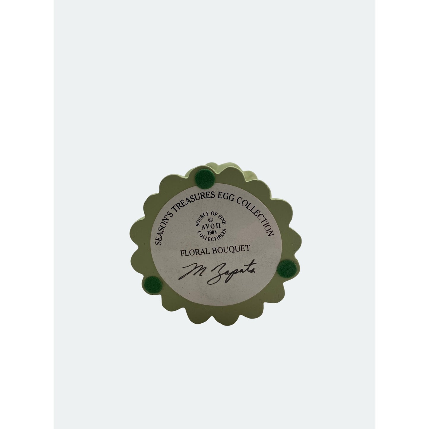 Seasons Treasures Egg Collection Floral Bouquet 1994 Decorative Yellow & Green Egg With Stand By M. Zagata