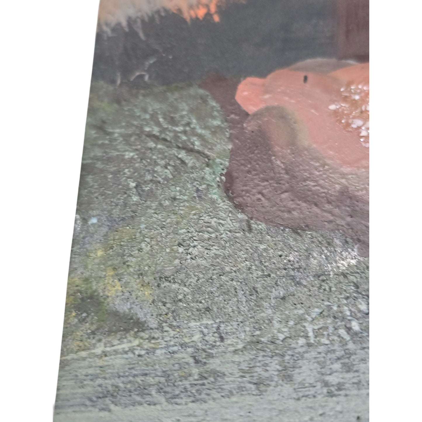 Vintage Castle Tower Reverse Oil Painting on Glass in Wood Frame