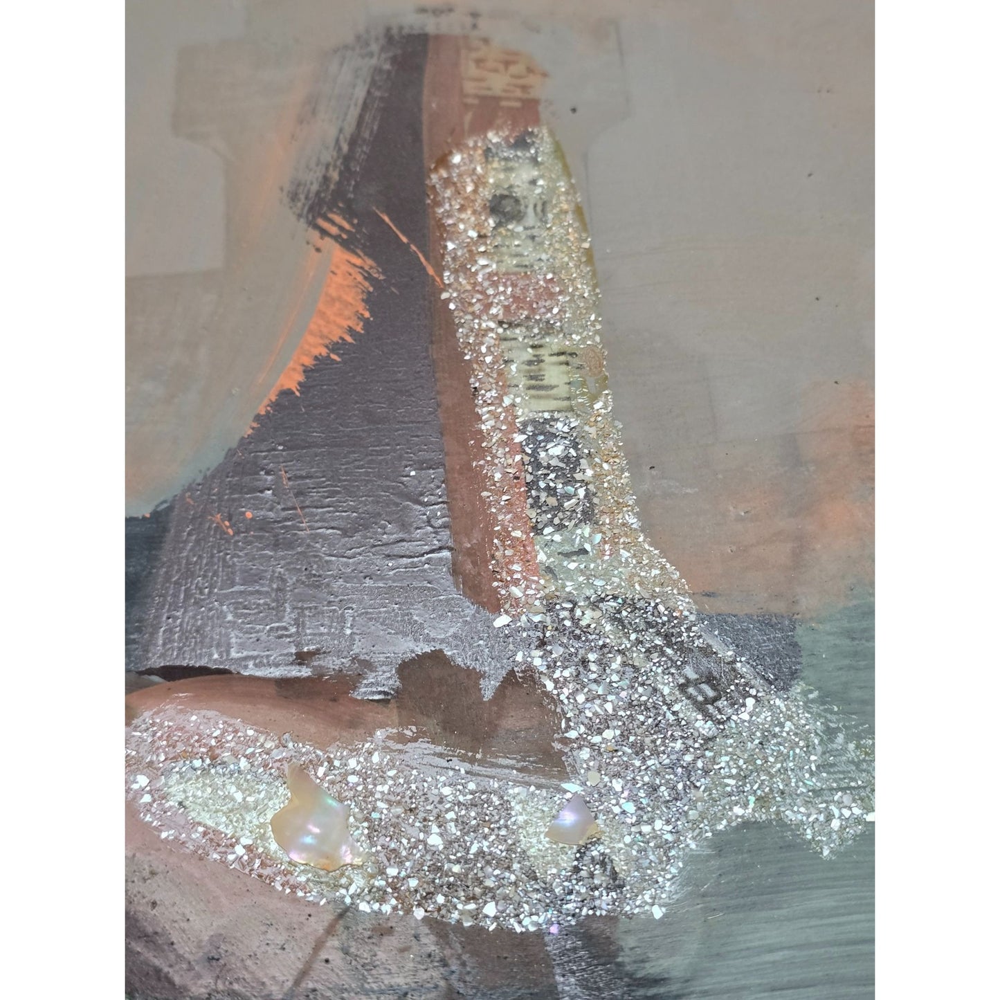 Vintage Castle Tower Reverse Oil Painting on Glass in Wood Frame