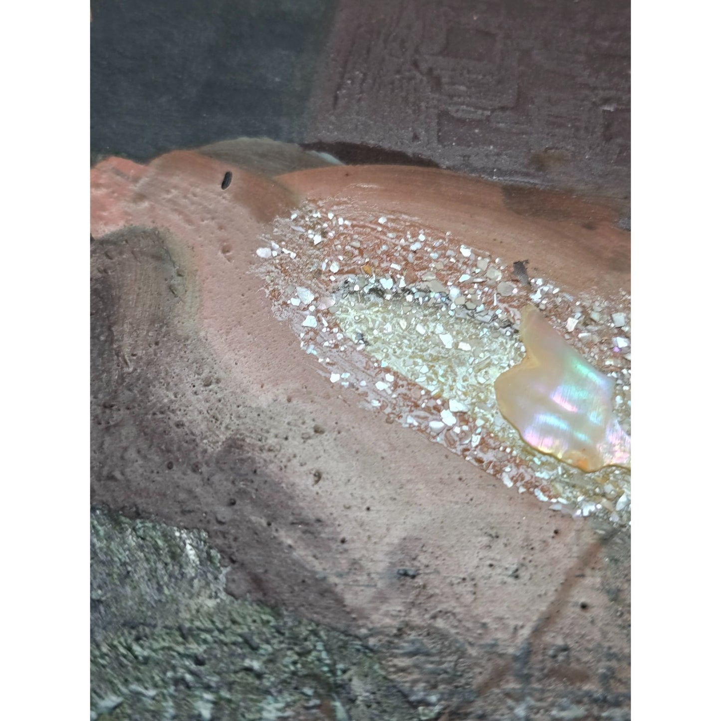 Vintage Castle Tower Reverse Oil Painting on Glass in Wood Frame