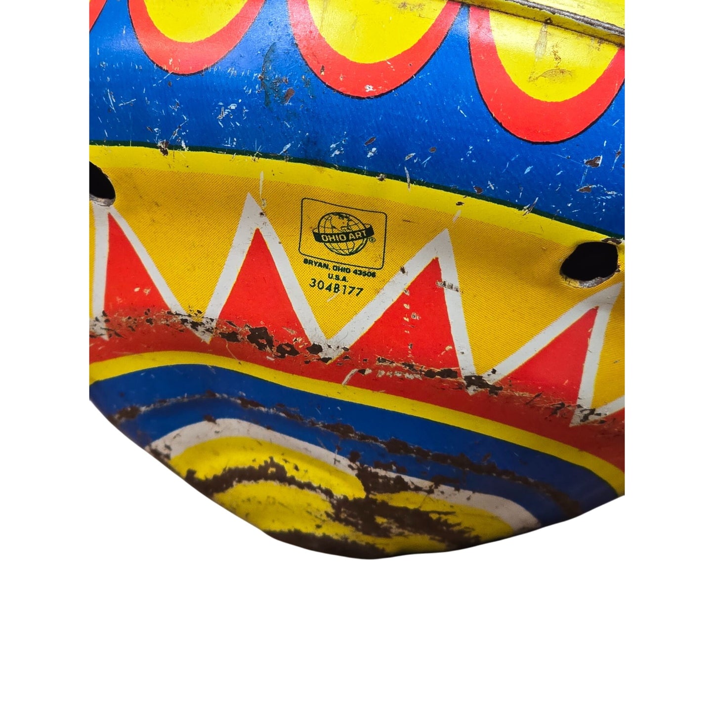 Vintage Ohio Art Company Metal Spinning Top Toy With Circus Train Design