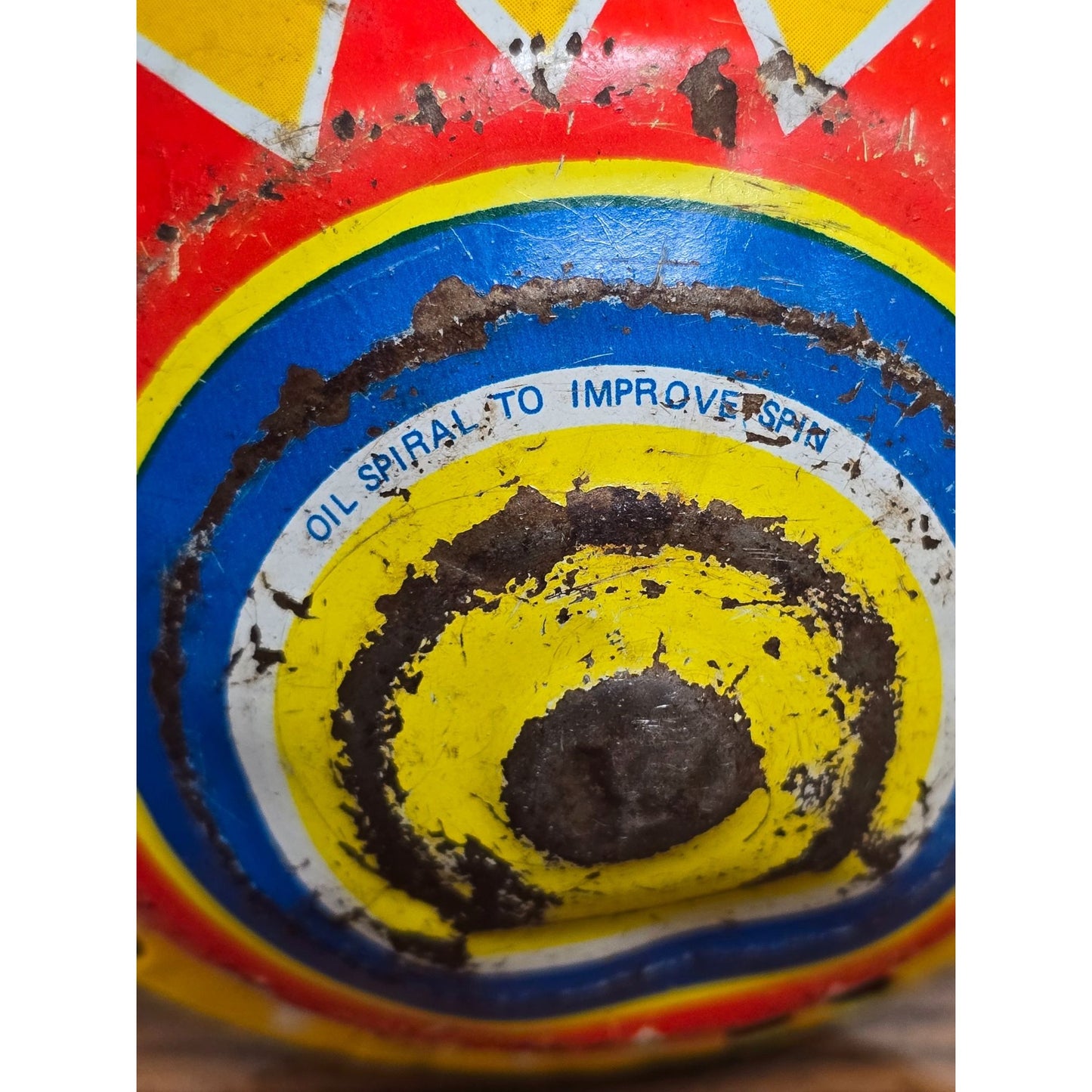 Vintage Ohio Art Company Metal Spinning Top Toy With Circus Train Design