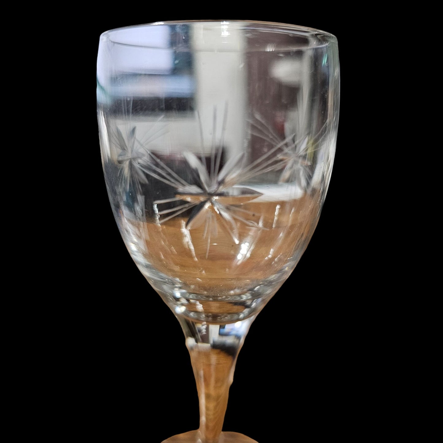 Vintage Starburst Etched Crystal Wine Glasses Set Of 2