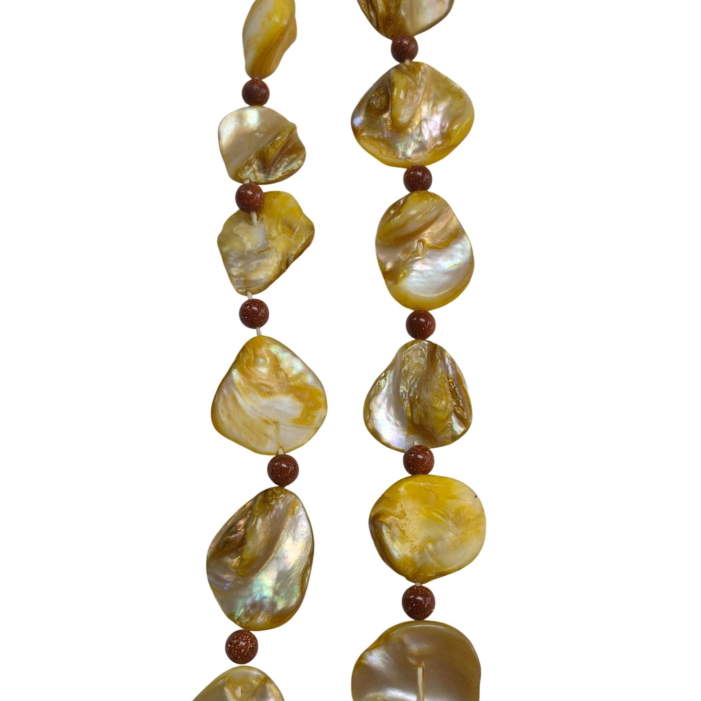 Yellow Mother of Pearl Necklace Goldstone Beads & Ornate Gold-Tone Clasp