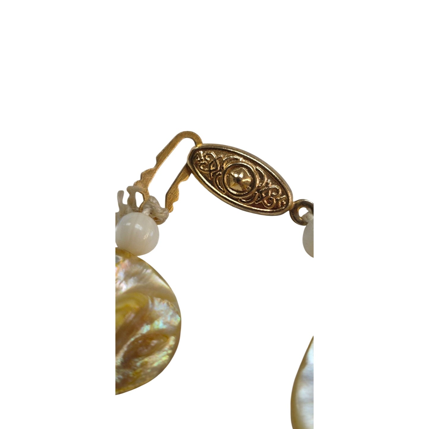 Yellow Mother of Pearl Necklace Goldstone Beads & Ornate Gold-Tone Clasp