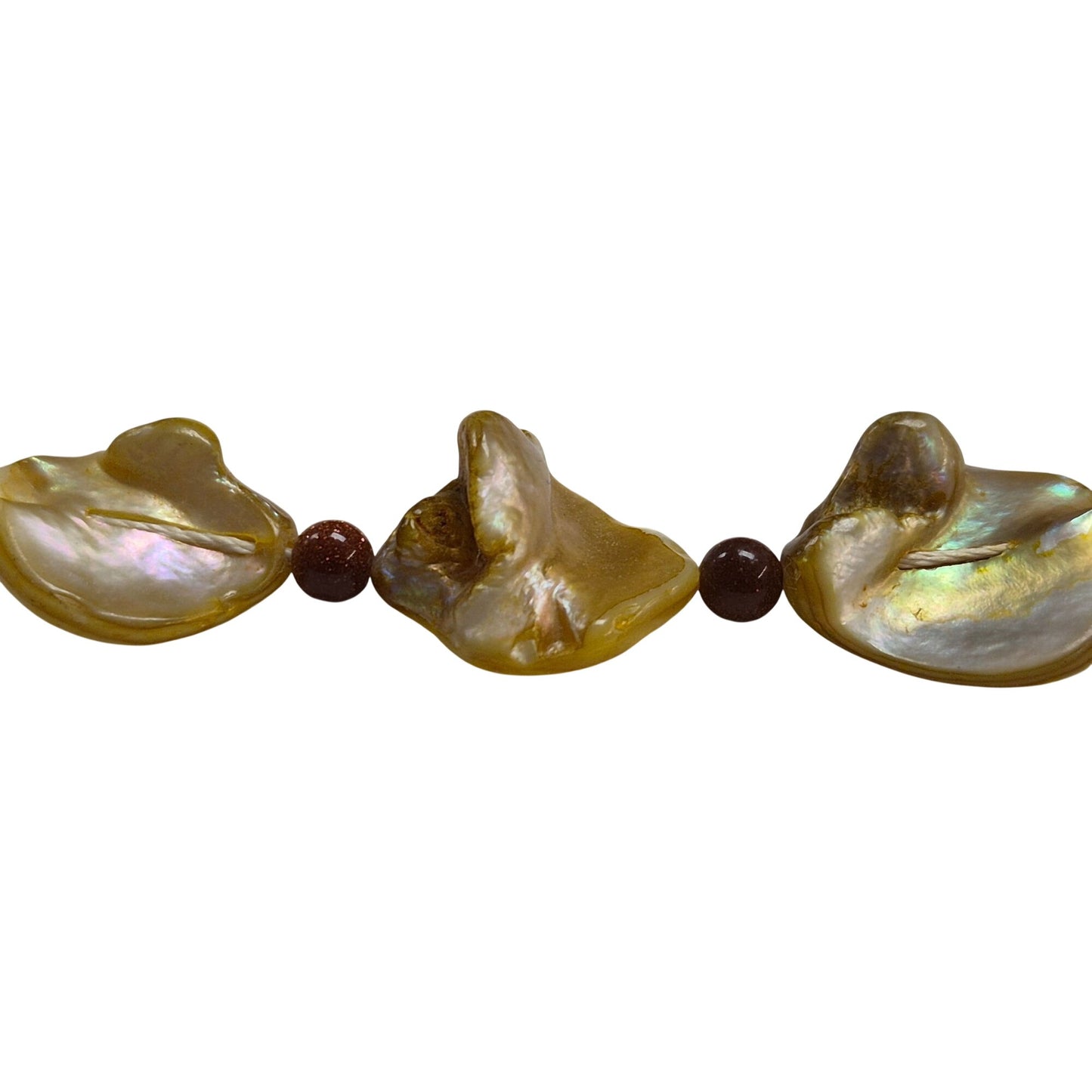 Yellow Mother of Pearl Necklace Goldstone Beads & Ornate Gold-Tone Clasp