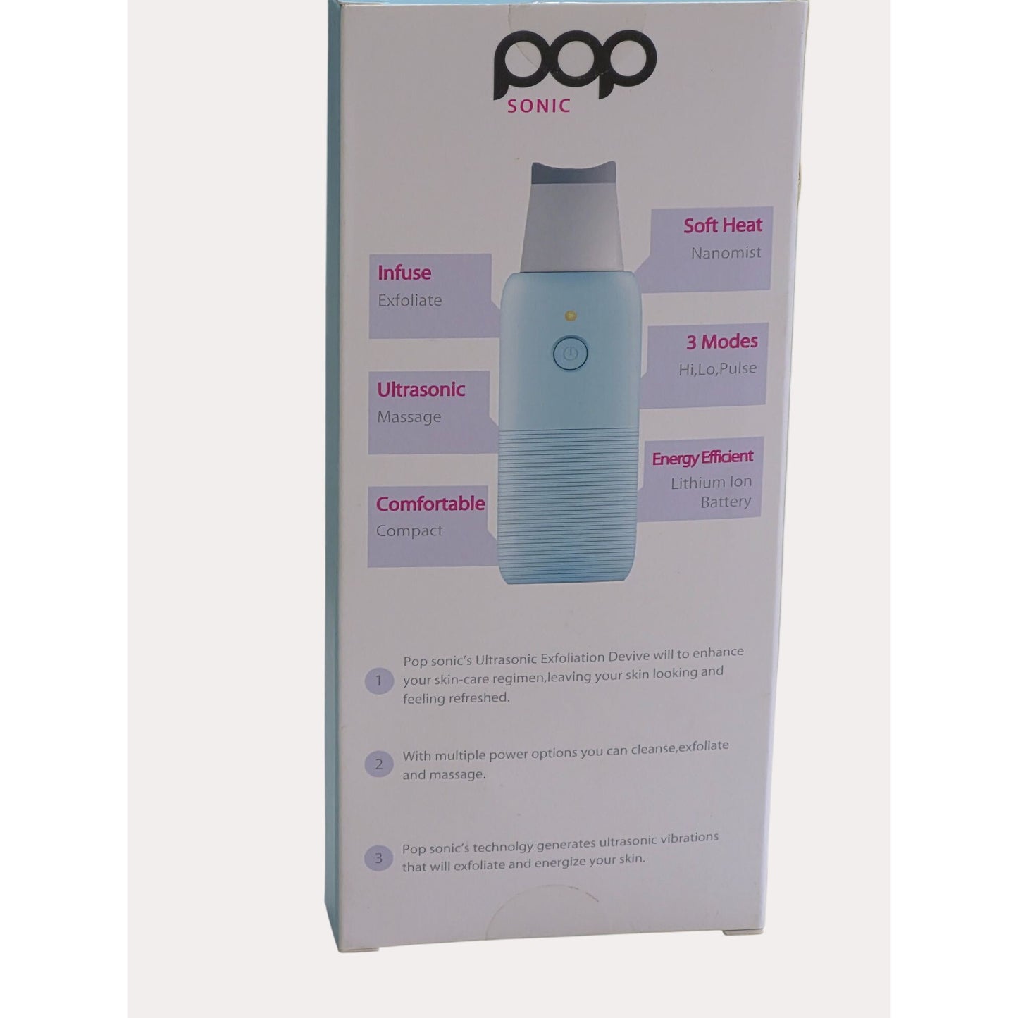 Pop Sonic Buff 2.0 Ultrasonic Exfoliation Device  Refresh Exfoliate & Infuse  Compact Design With 3 Modes  Energy Efficient