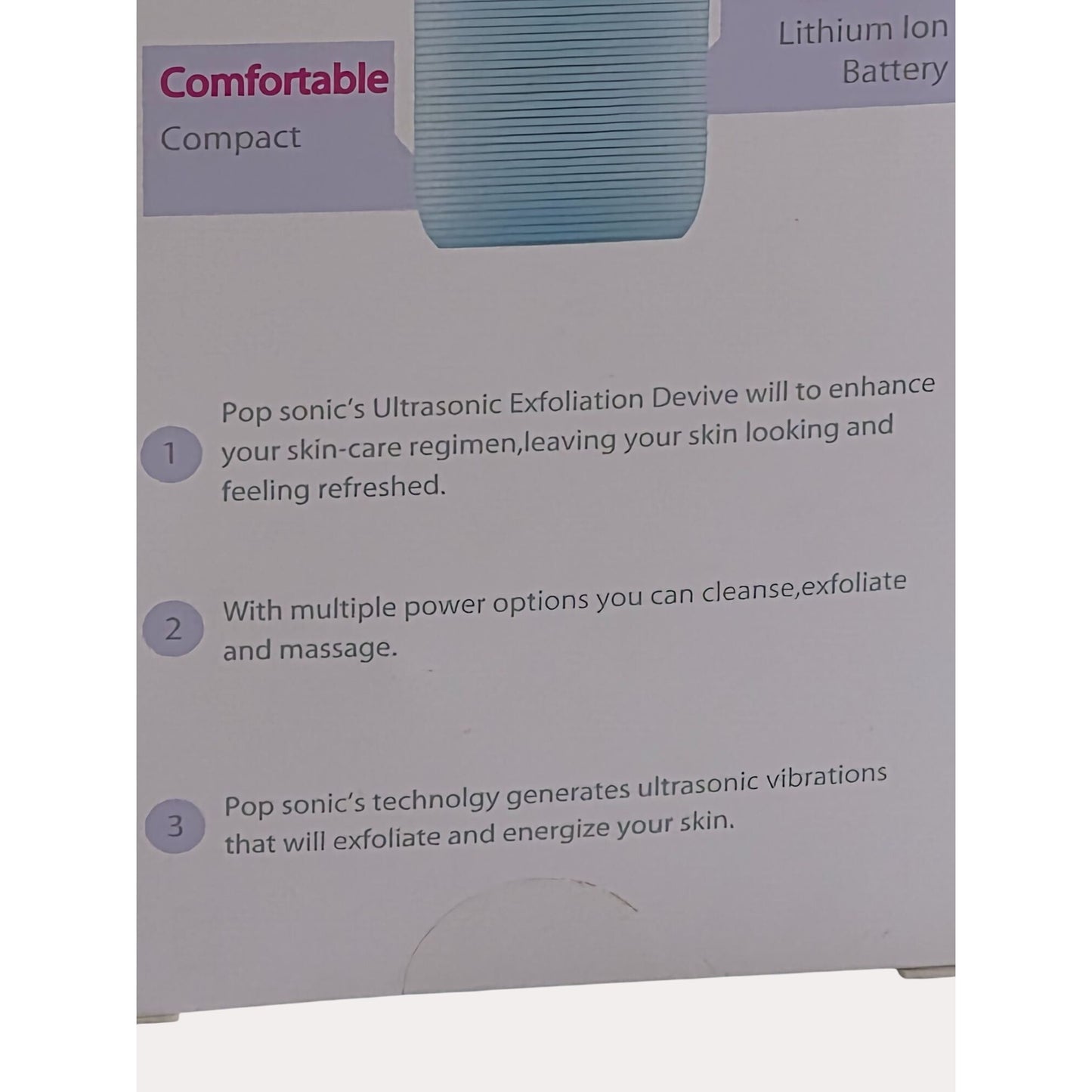 Pop Sonic Buff 2.0 Ultrasonic Exfoliation Device  Refresh Exfoliate & Infuse  Compact Design With 3 Modes  Energy Efficient