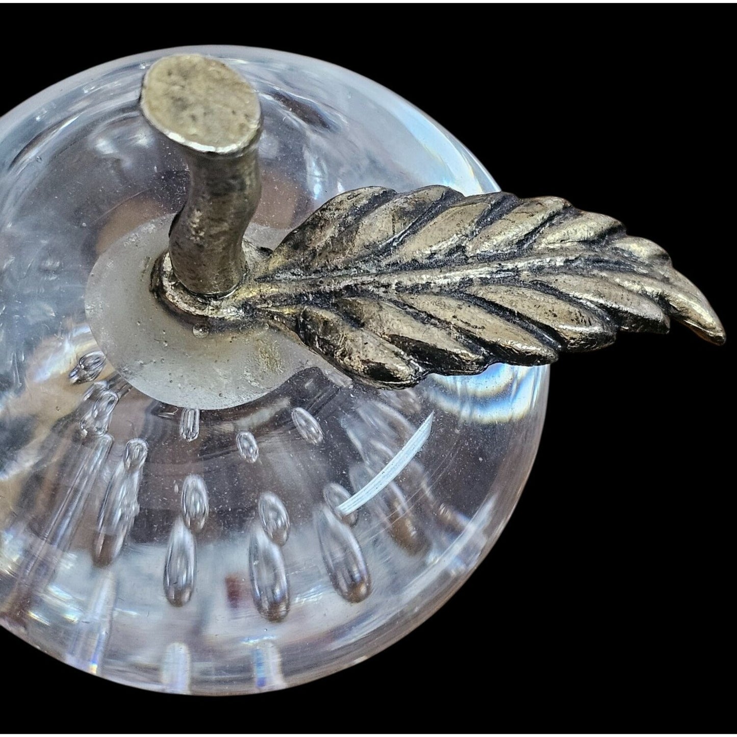 Great City Traders Art Glass Apple Paperweight Brass Stem & Leaf w Box